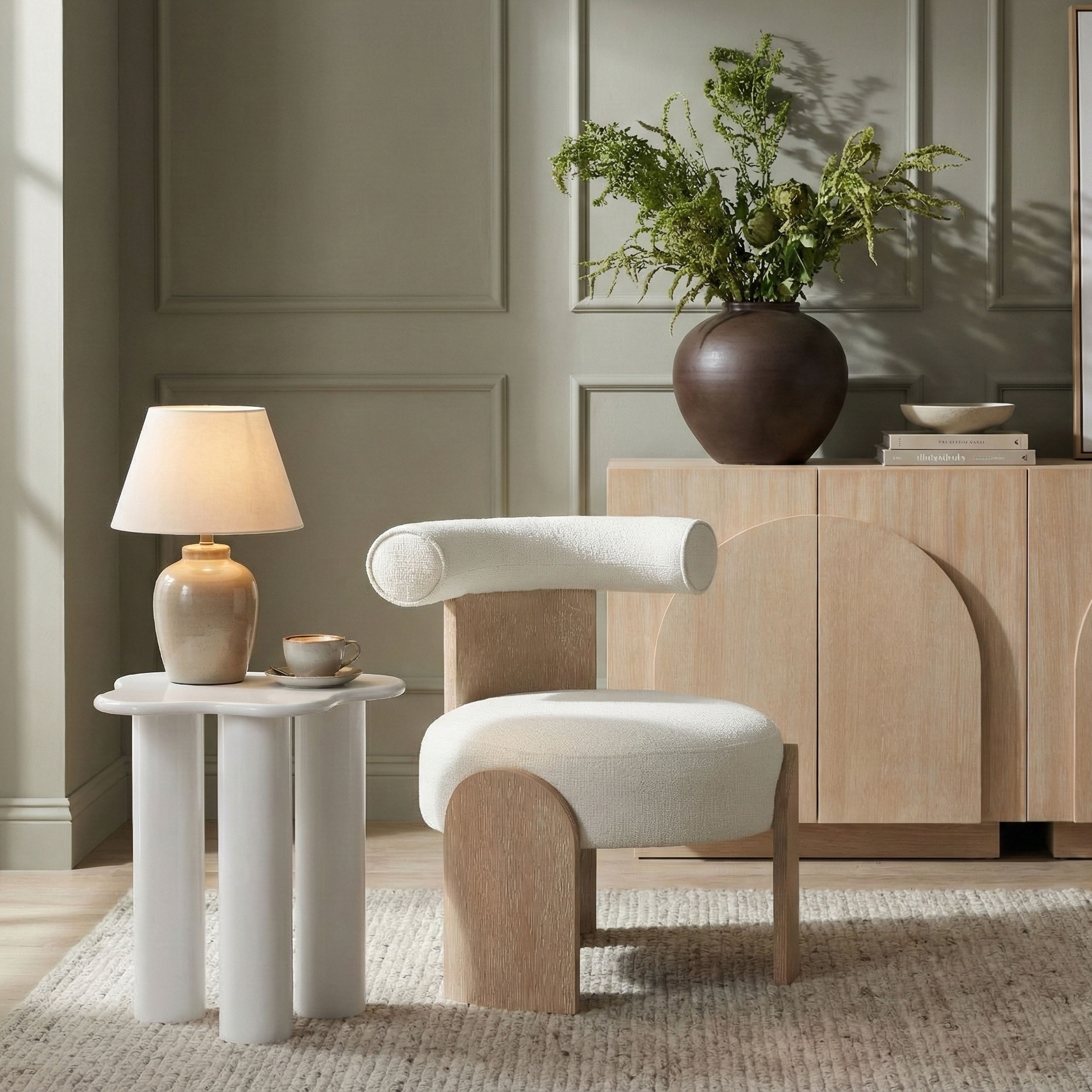 Calder - Linen Textured Fabric Upholstered Accent Chair - Cream / Painted Natural
