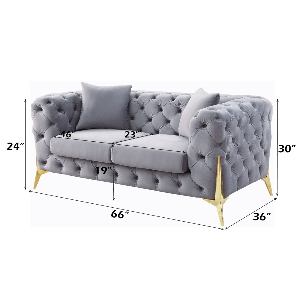 Jelanea - Loveseat With 2 Pillows - Gray Velvet & Gold, gray, view 4