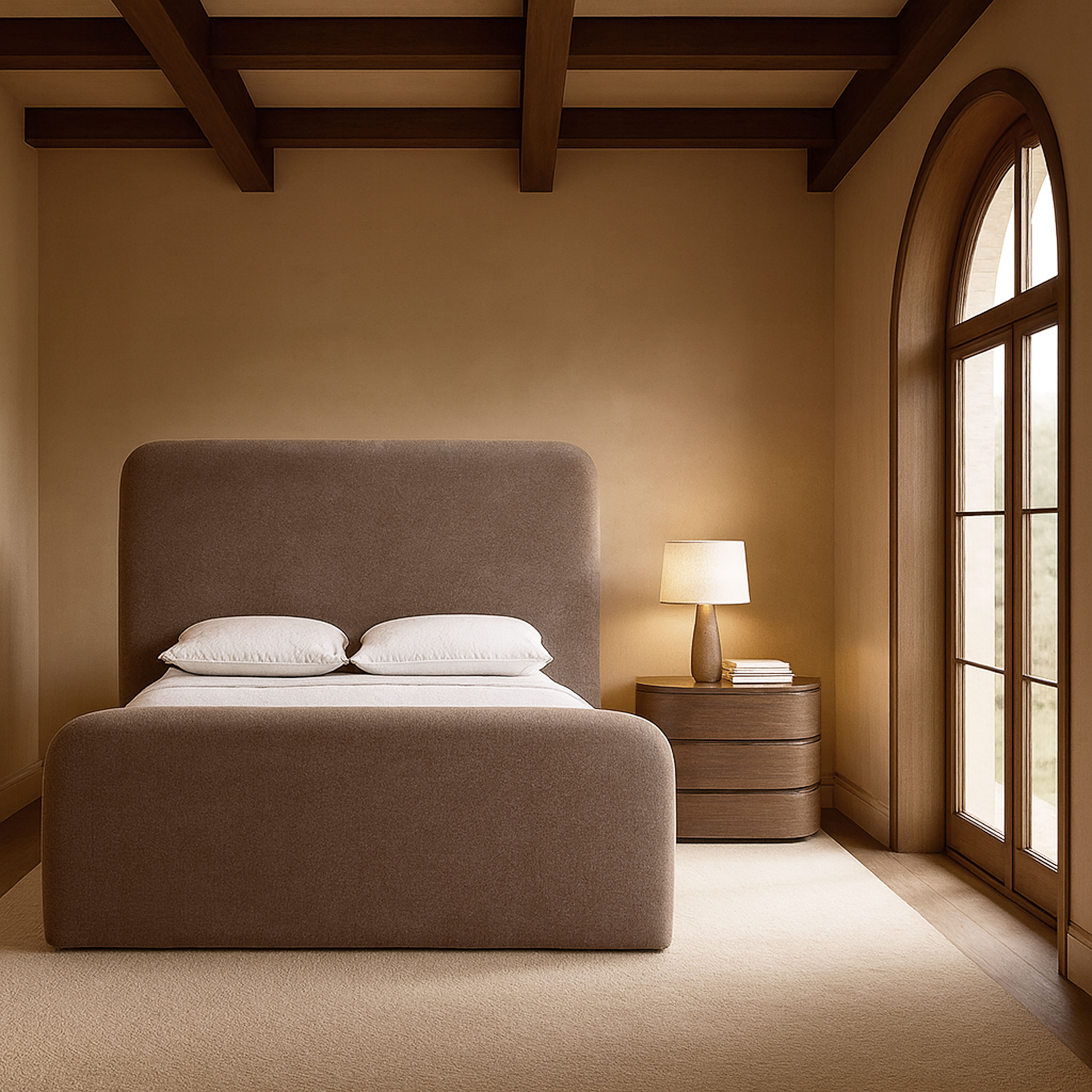 Fira - Chenille Fabric Upholstered King Bed - Brown