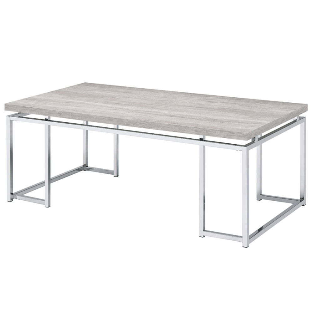 Chafik - Coffee Table - Natural Oak & Chrome, light brown, view 2