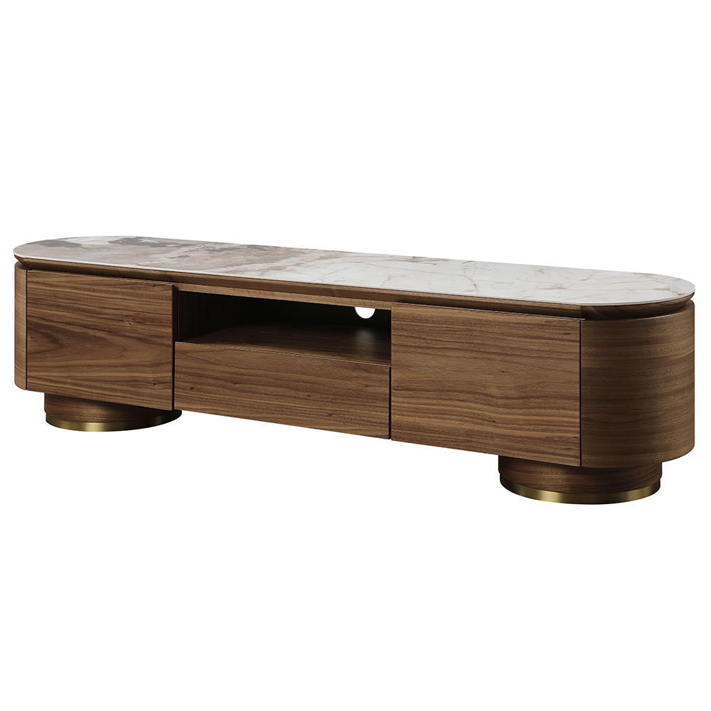 Willene - TV Stand With Ceramic Top - Ceramic Top & Walnut, dark brown