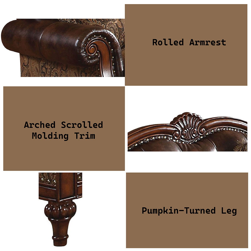 Dreena - Sofa With 5 Pillows - Two Tone Brown Synthetic Leather & Chenille Cherry, dark brown, view 4