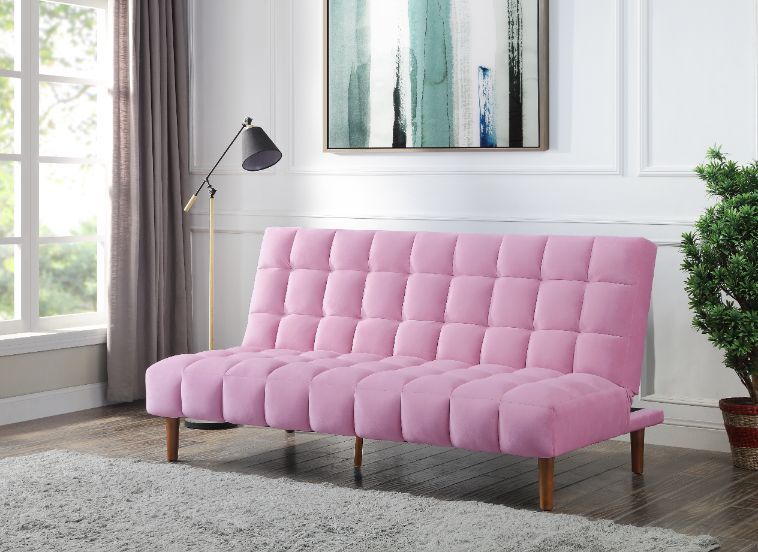 Yolandi - Adjustable Sofa - Pink Velvet & Dark Walnut, pink