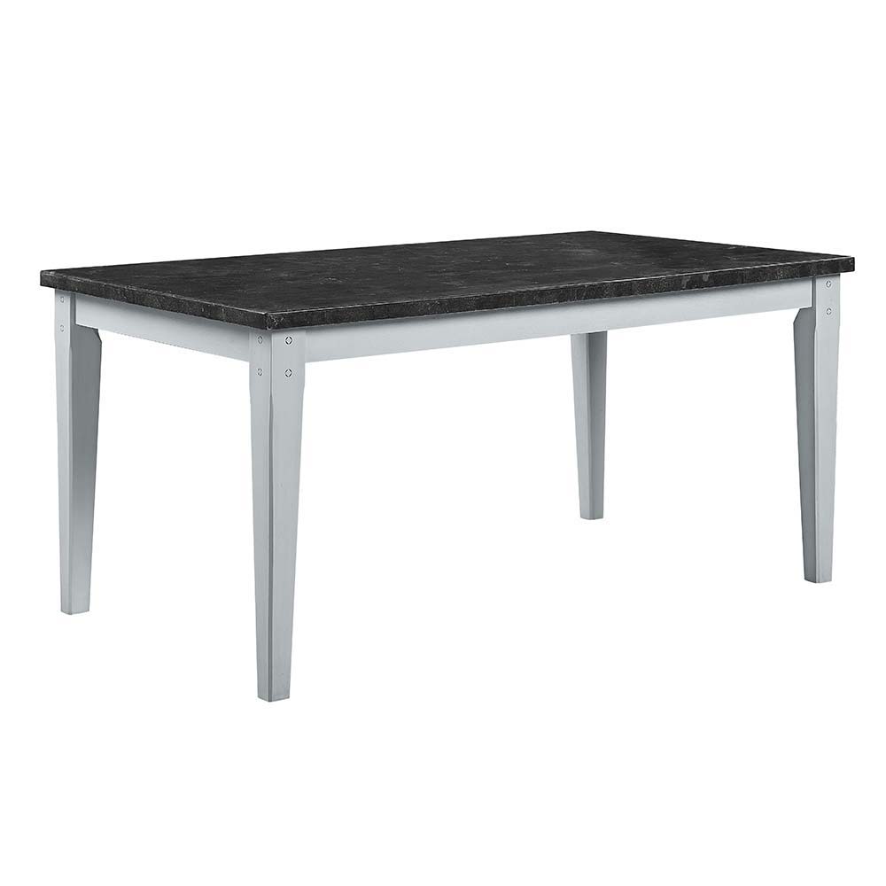 Lanton - Dining Table - Natural Marble & Antique White, white, view 2