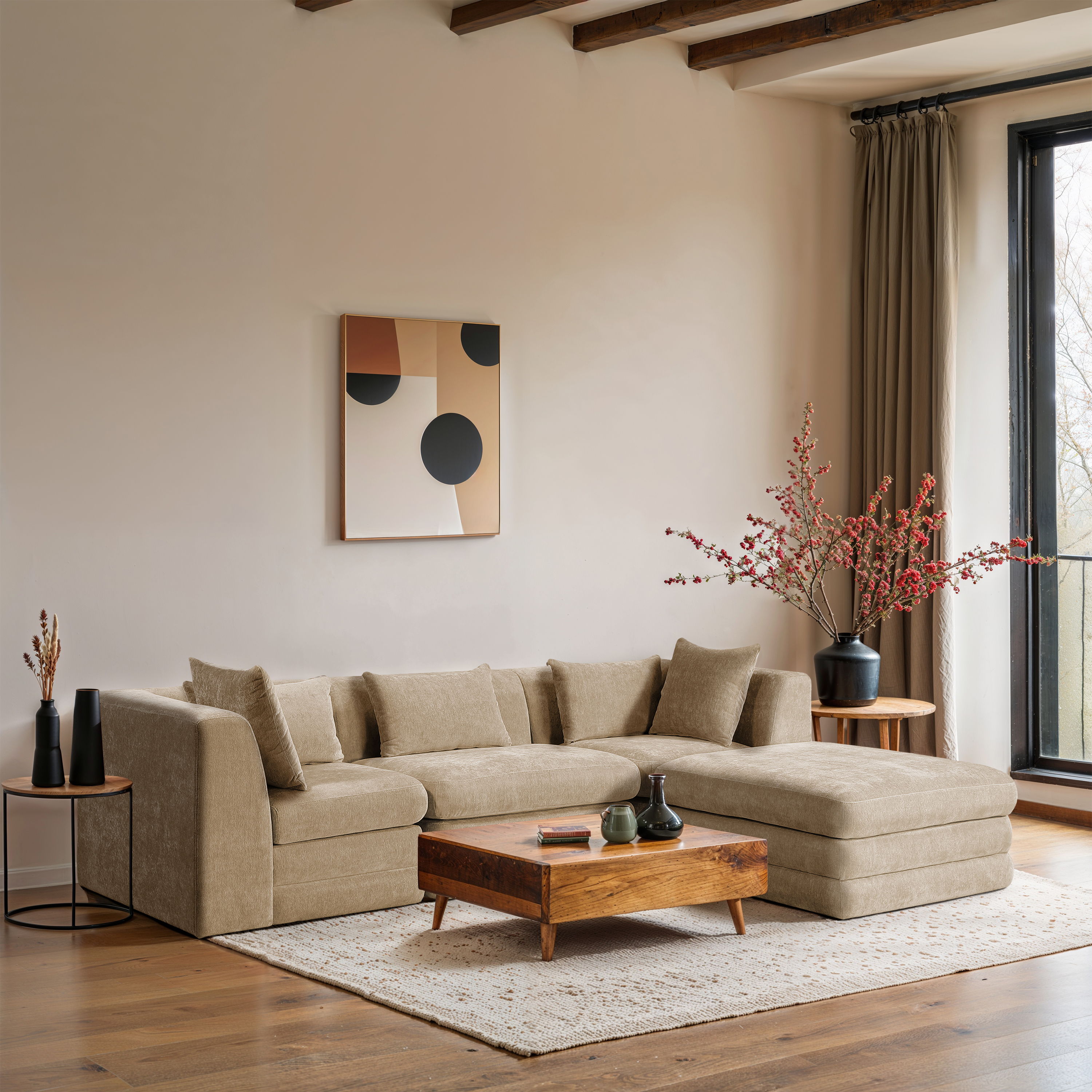 Stellar - 4 Piece Chenille Fabric 114" Upholstered Modular Sectional - Beige