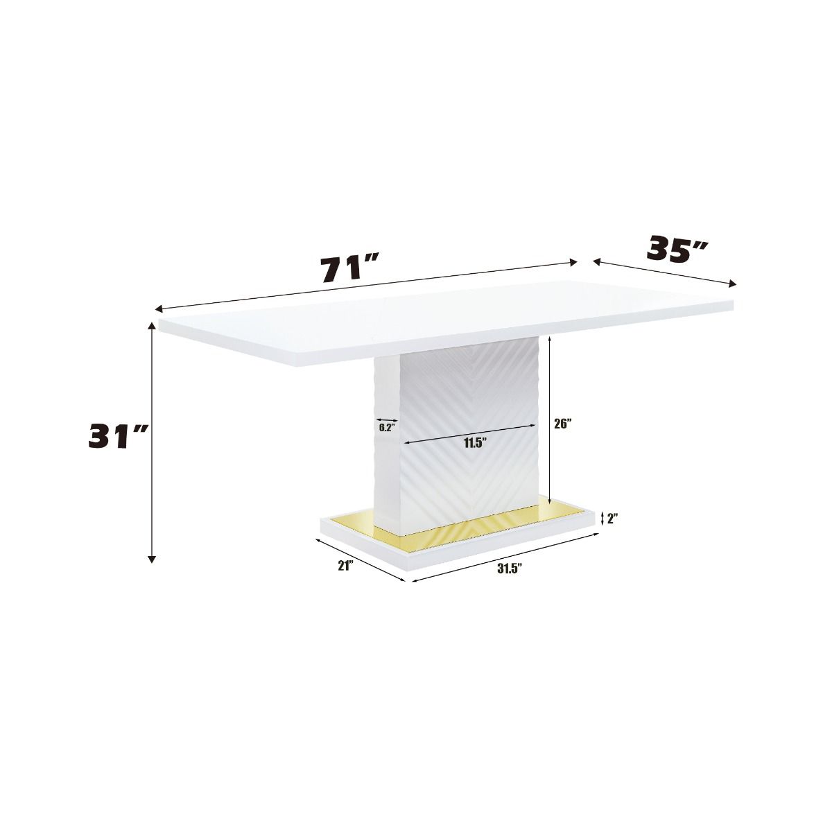 Gaines - Dining Table With Pedestal Base - White High Gloss, white, view 5