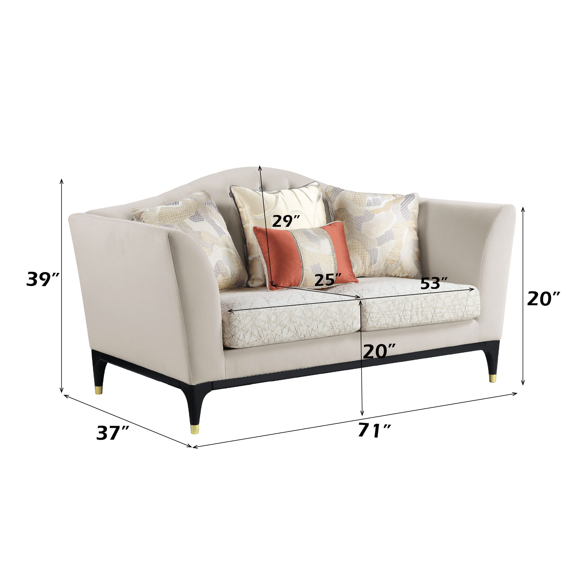 Tayden - Loveseat With 4 Pillows - Beige Velvet, beige, view 7