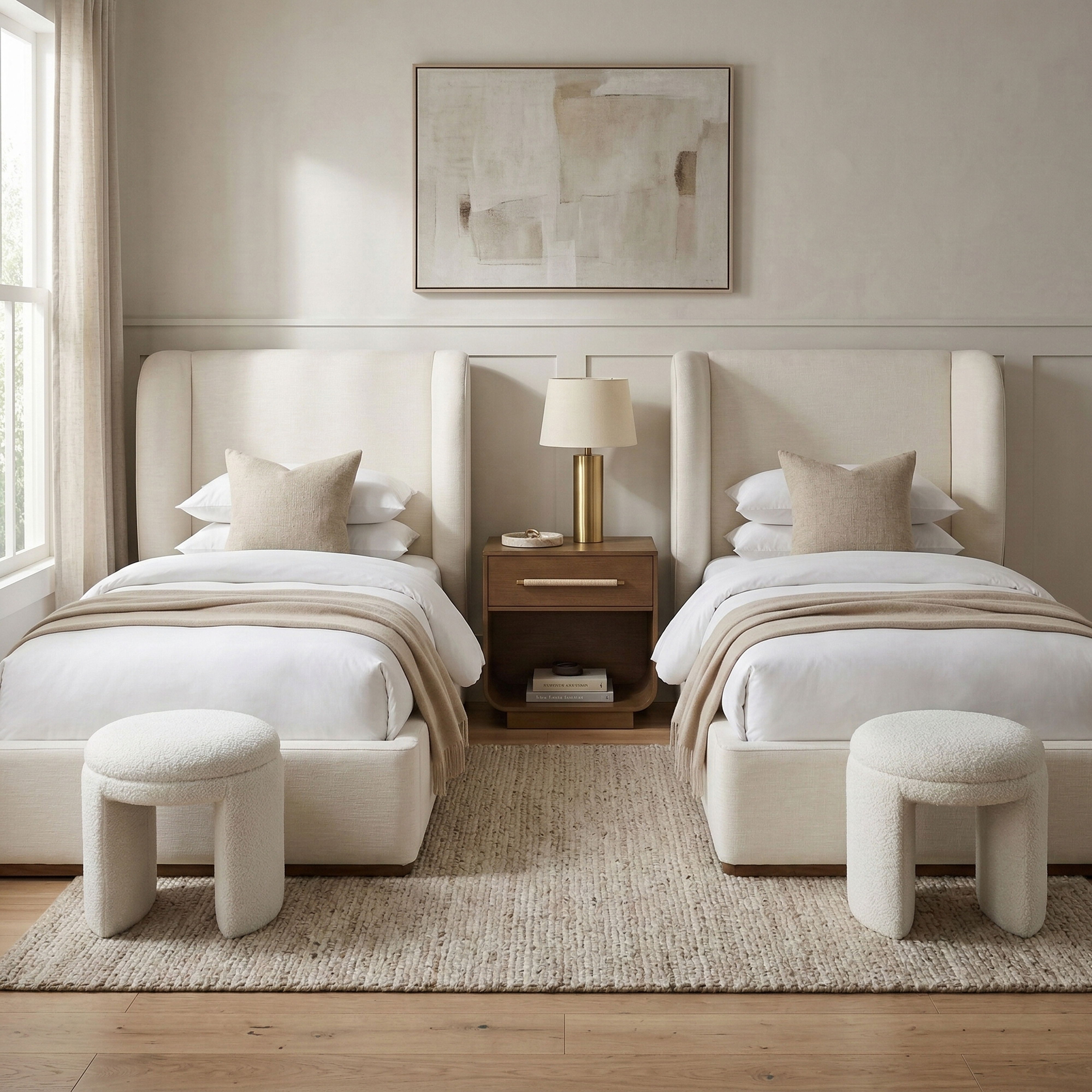 Aurin - Fabric Upholstered Twin Bed - Cream