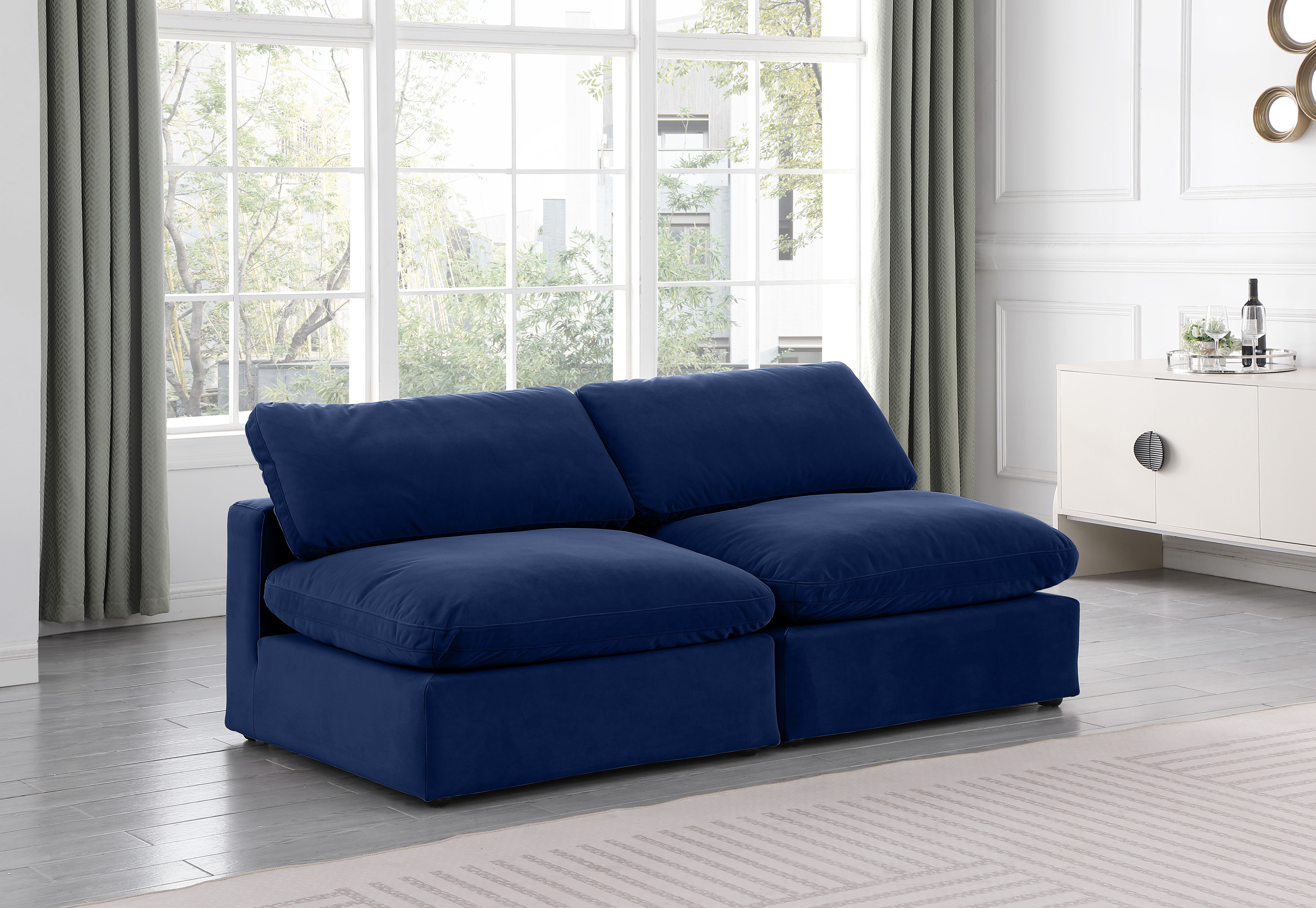 Comfy - Velvet Modular Armless Sofa 2 Pieces - Blue