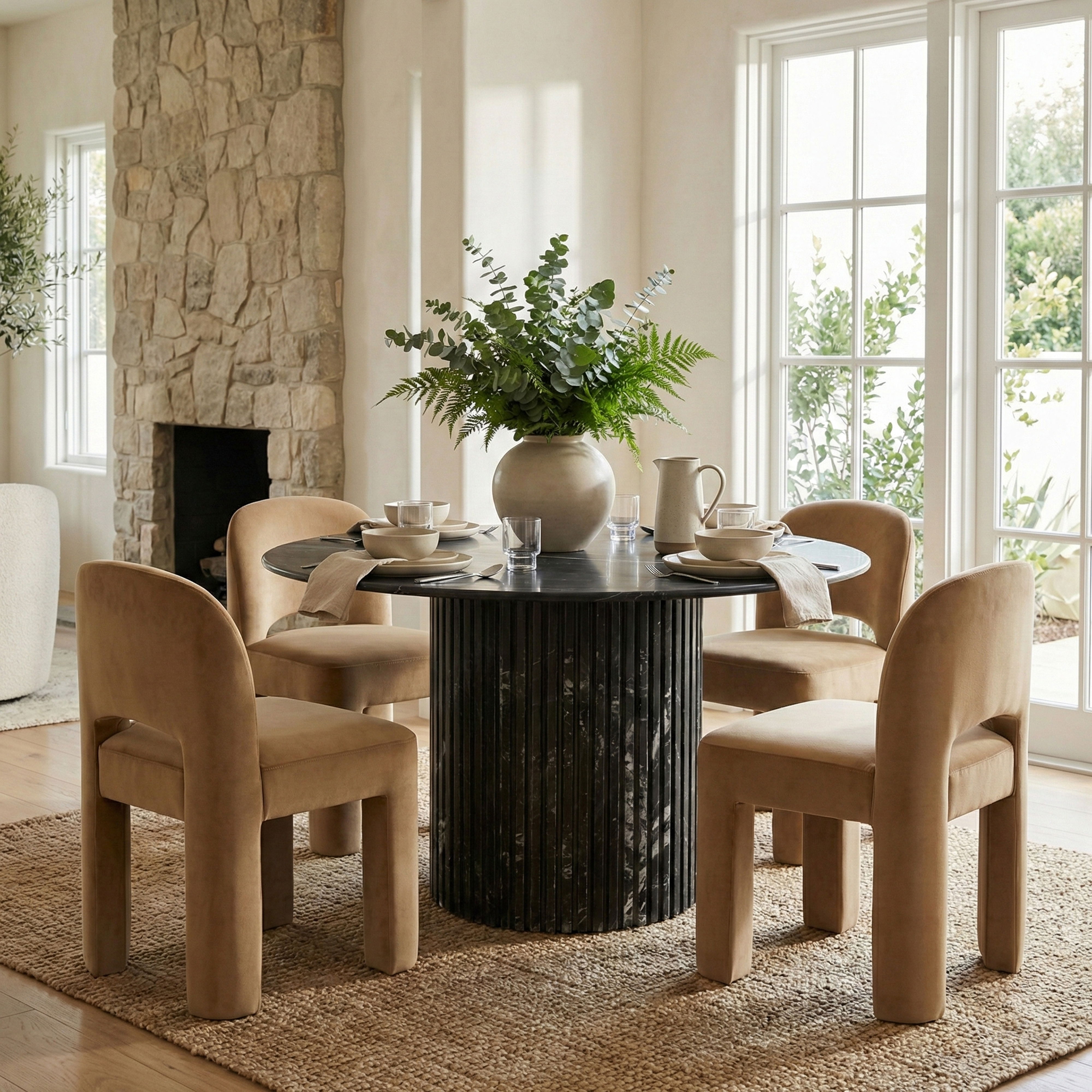 Celine - Velvet Performance Fabric Upholstered Dining Chair (Set of 2) - Saddle