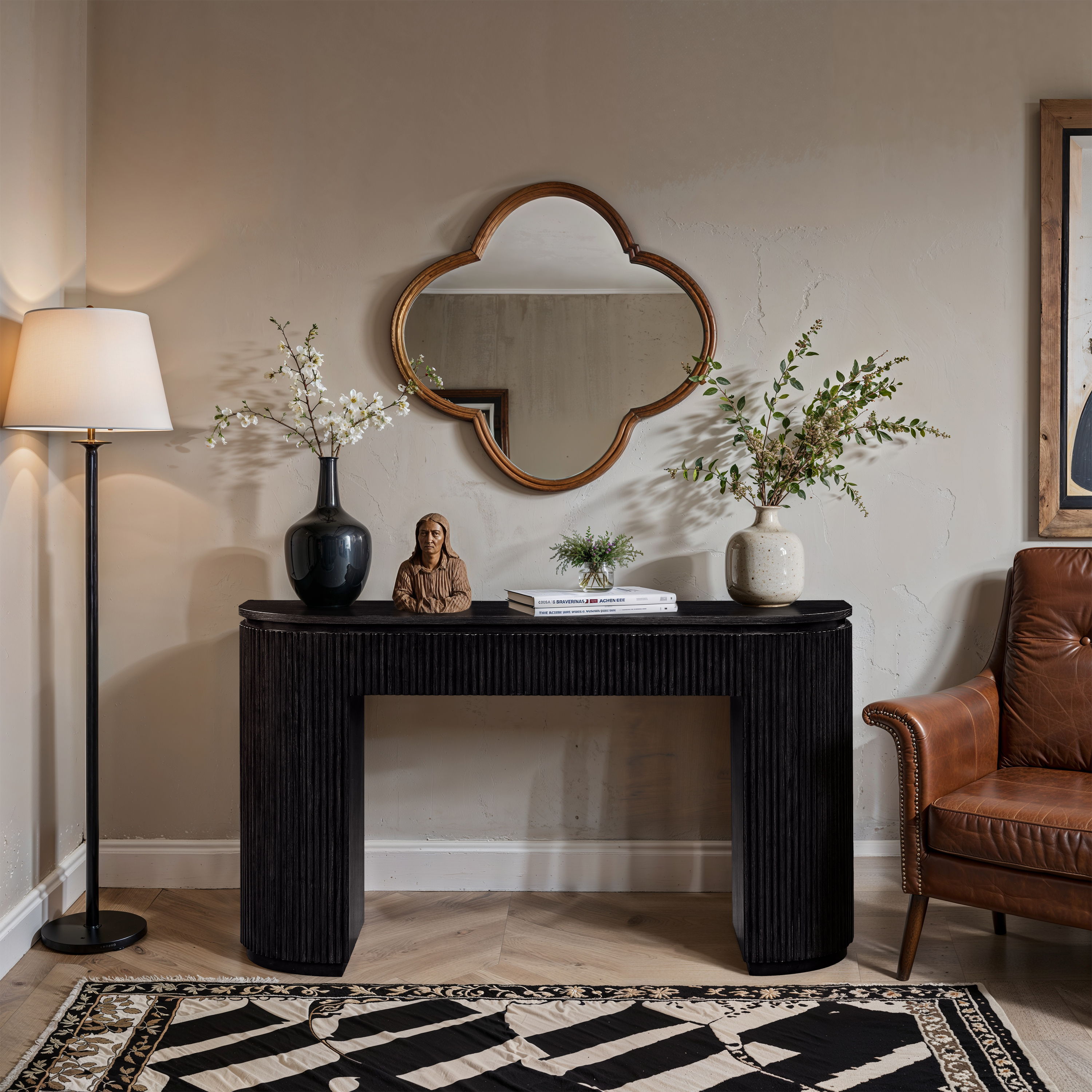 Astrid - Solid Wood And Oak Veneer Console Table - Black