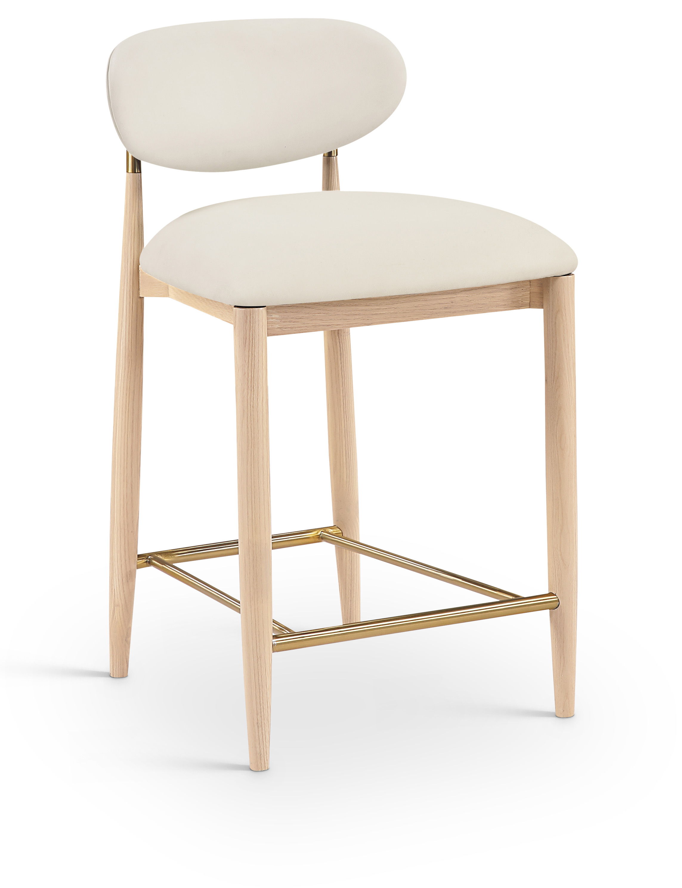 Riccio - Vegan Leather Upholstered Stool With Light Brown Legs - Cream
