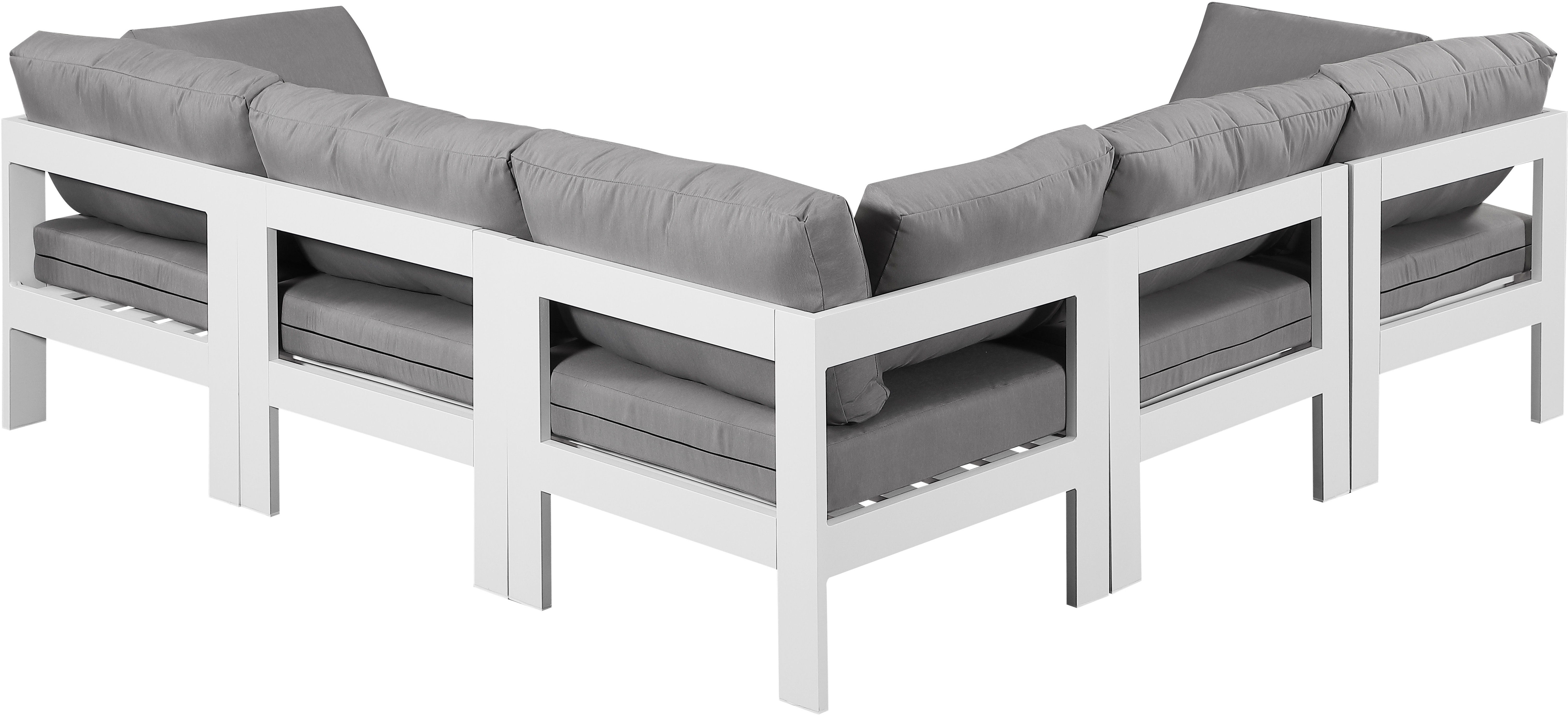 Nizuc - Outdoor Patio 5 Piece Modular Corner Sectional With White Frame - Gray