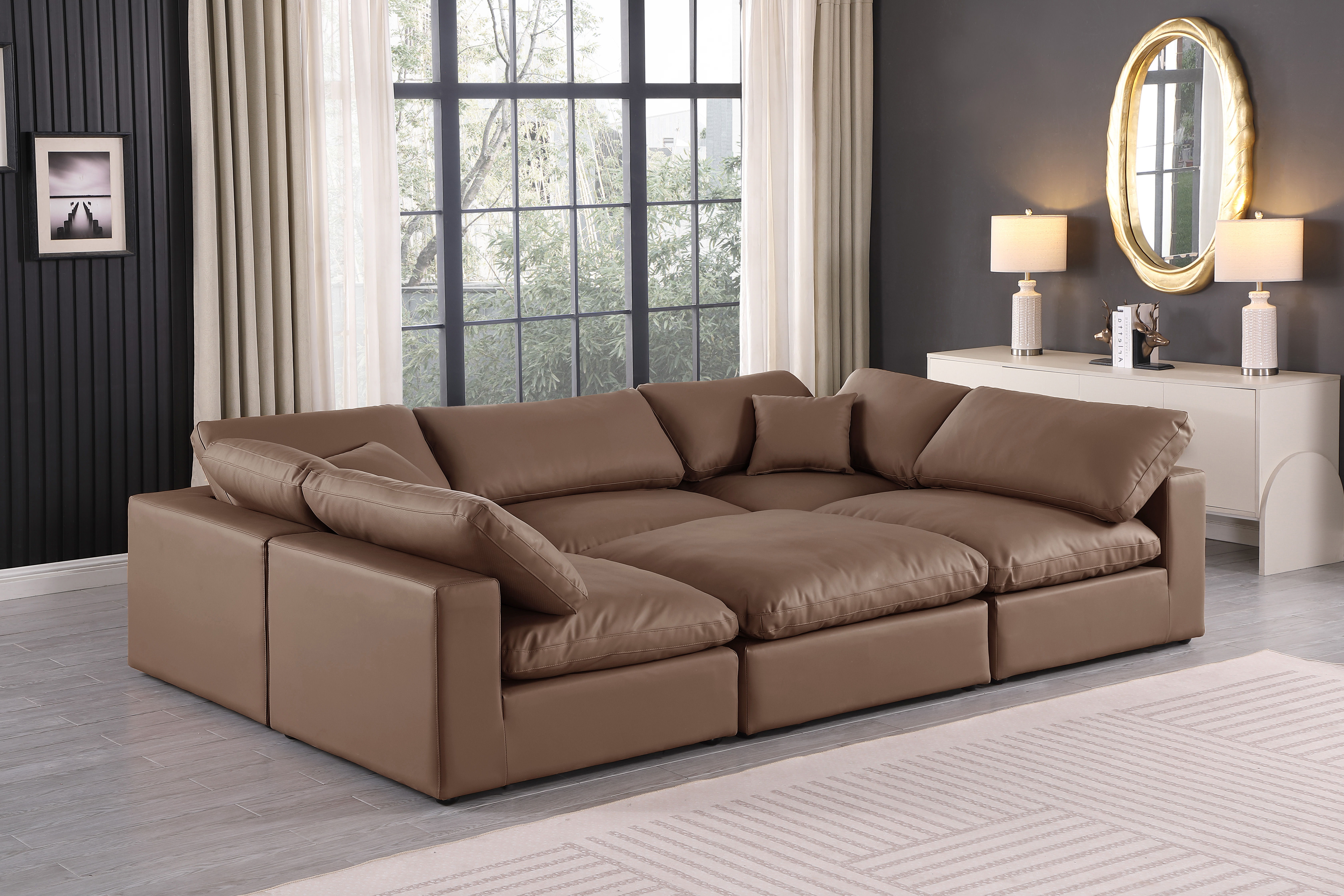 Comfy - 6 Piece Faux Leather Sectional - Brown