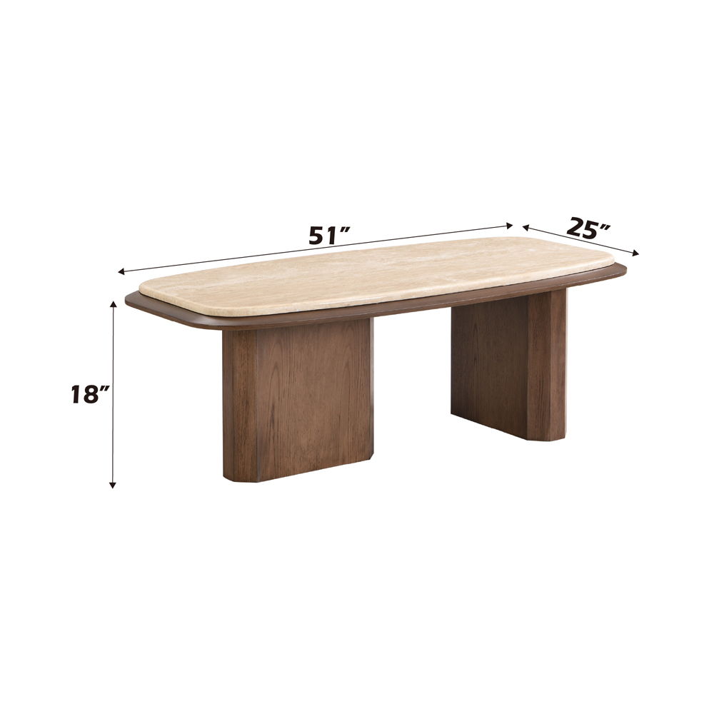 Kasha - Coffee Table - Travertine Top & Walnut, dark brown, view 5