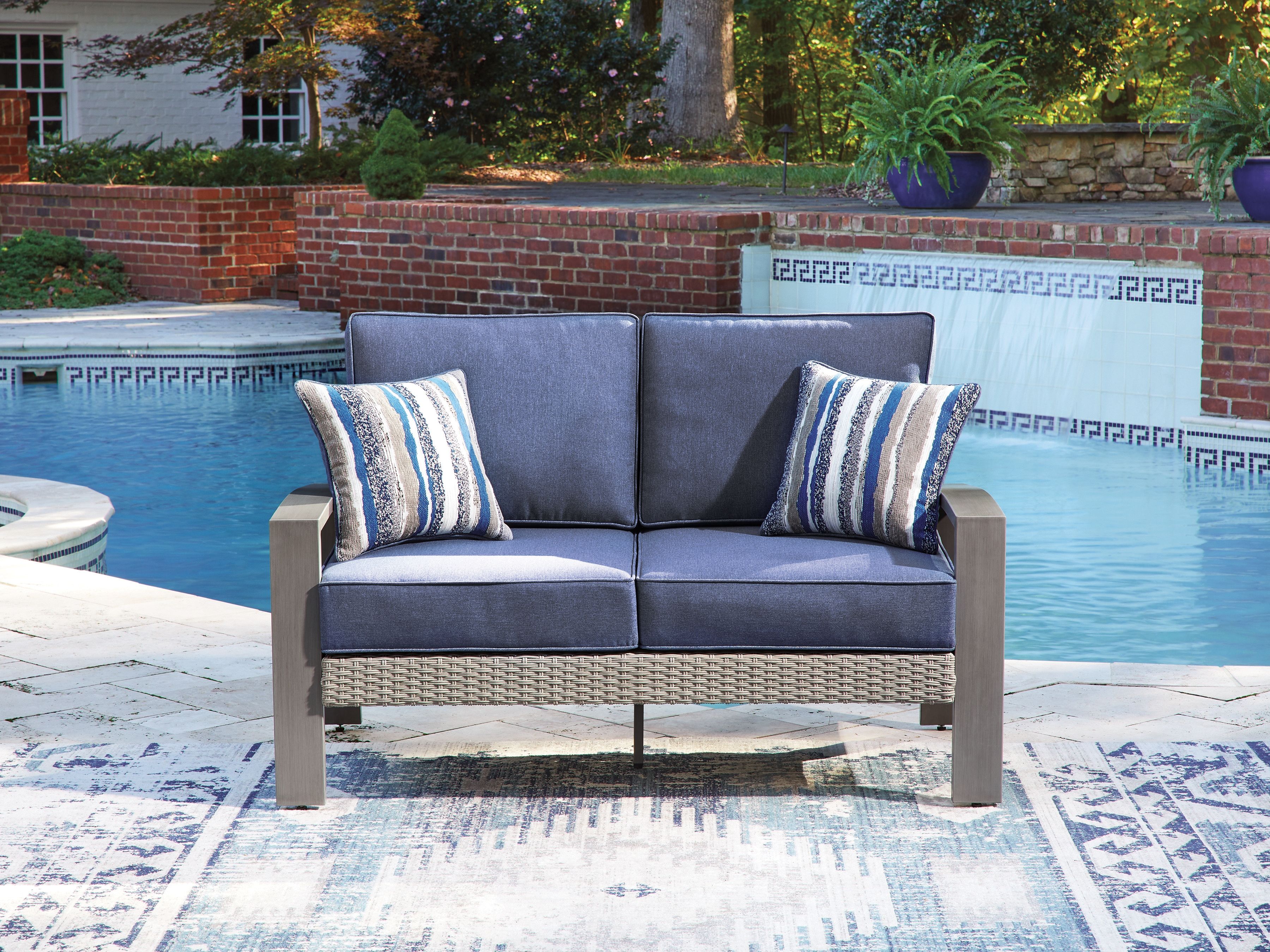 Ashley Furniture Half Moon Beach - Loveseat With Cushion - Blue / Gray - Image 2