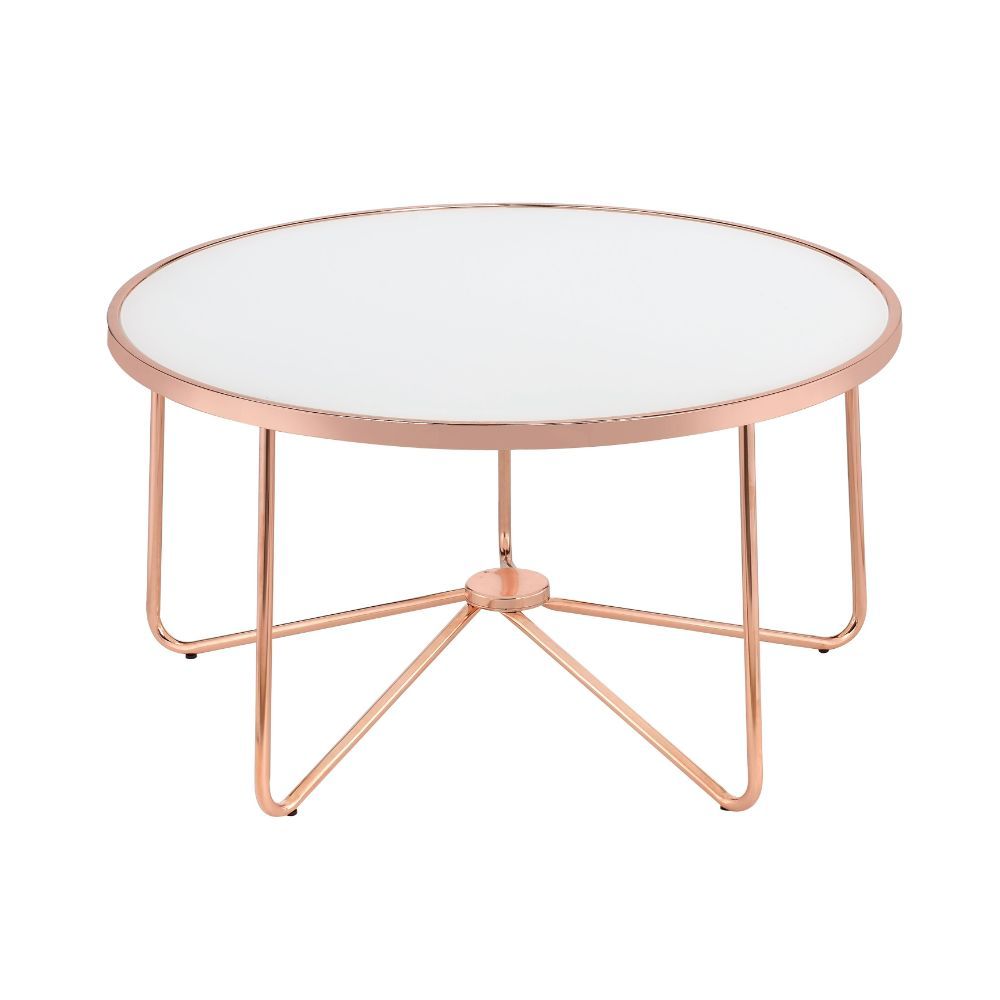 Alivia - Coffee Table - Frosted Glass & Rose Gold, white
