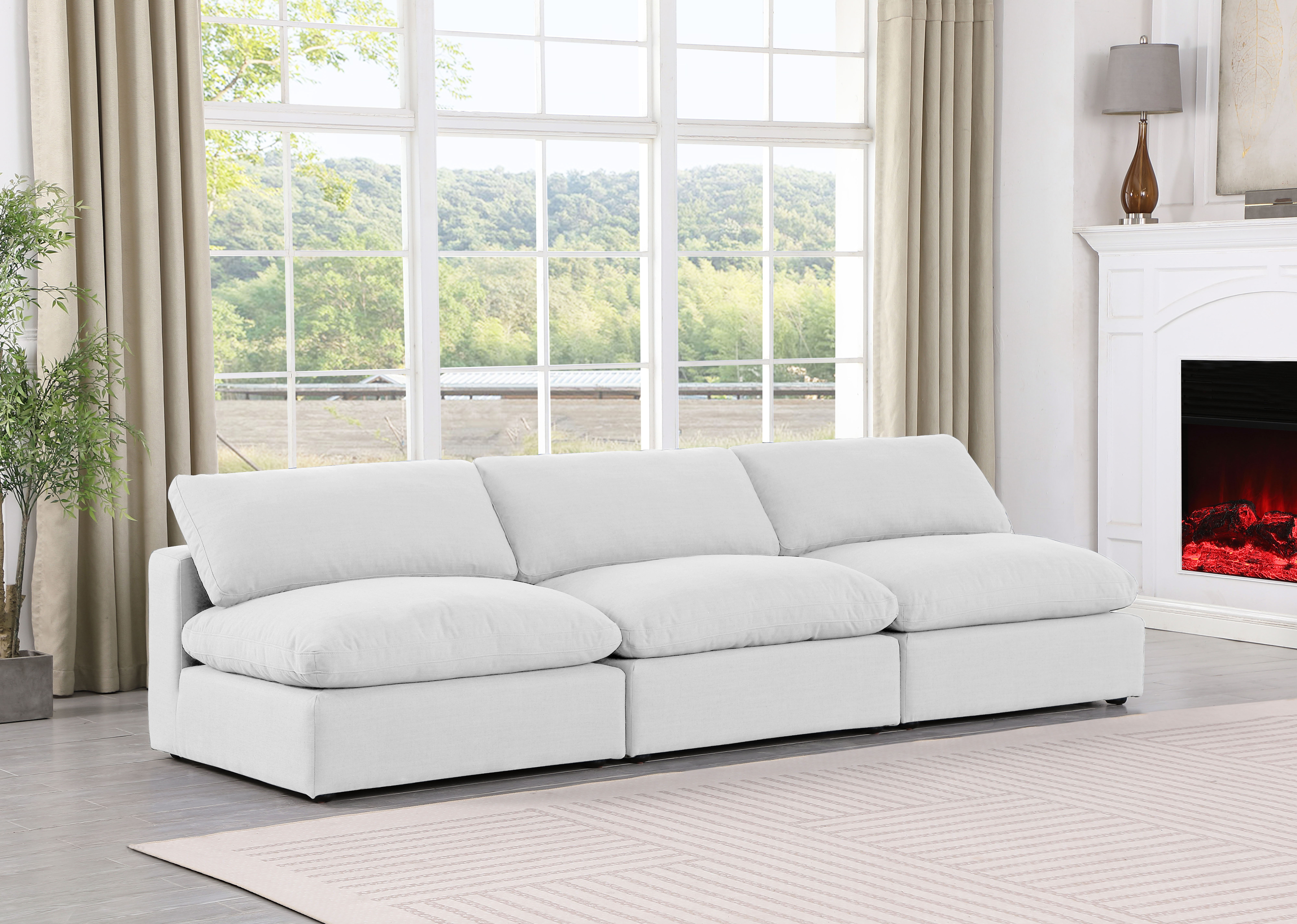 Comfy - Linen Modular Armless Sofa 3 Pieces - Off White
