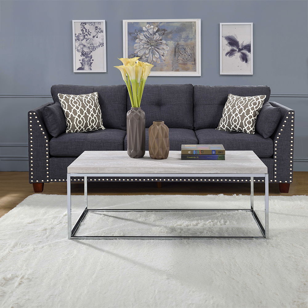 Snyder - Coffee Table - Engineered Stone Top & Chrome, silver