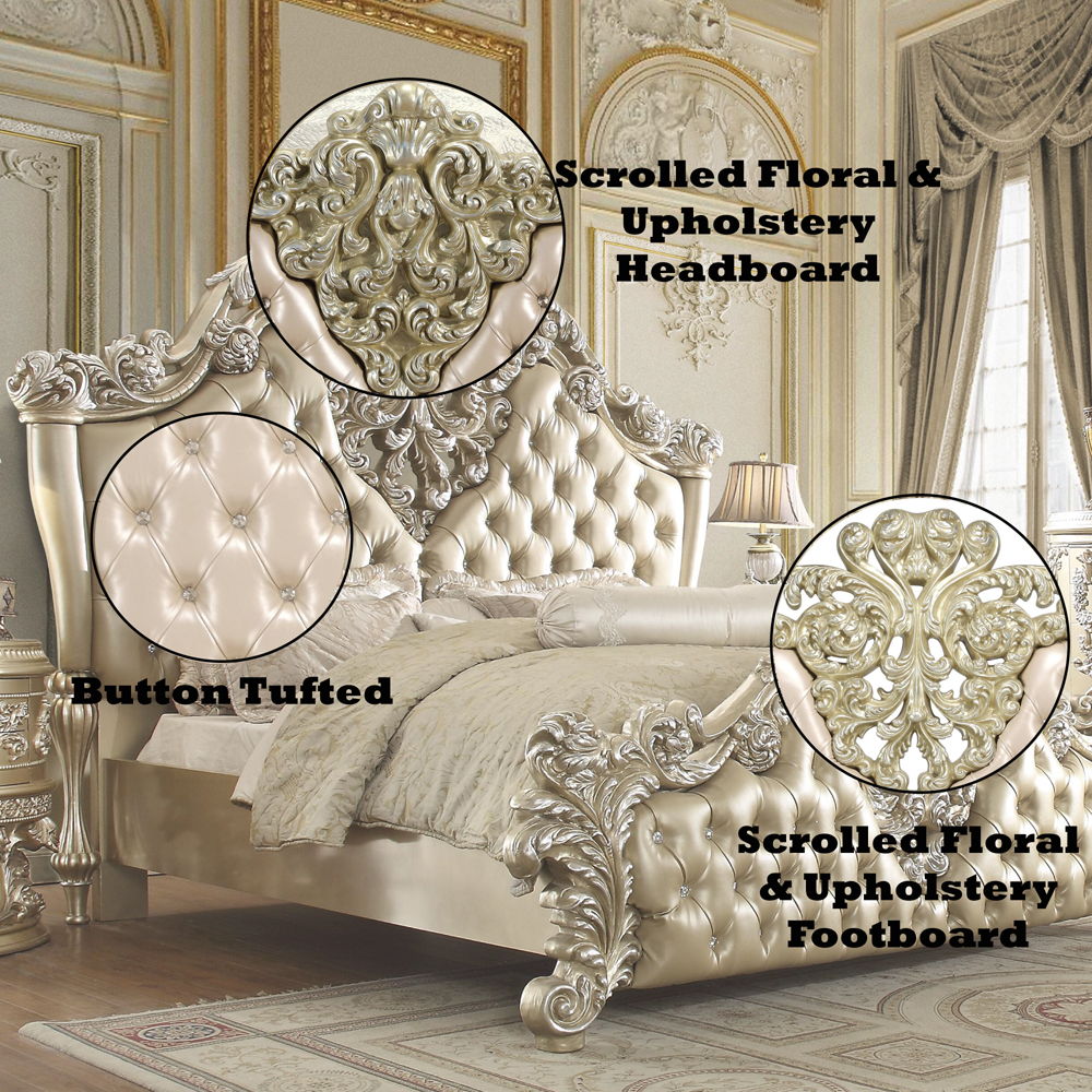 Vatican - Eastern King Bed - Synthetic Leather, Light Gold & Champagne Silver, beige, view 7