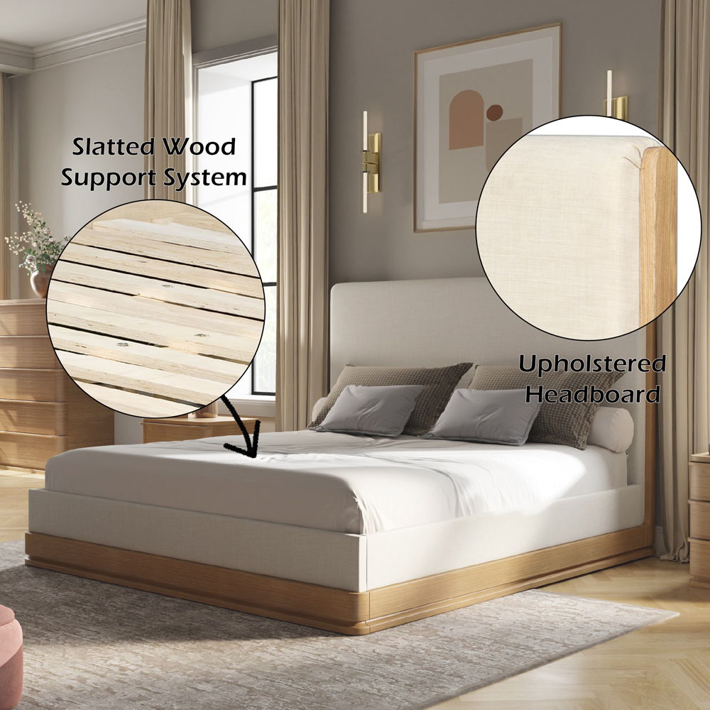Zoey - Queen Bed - Beige Fabric & Oak, beige, view 8