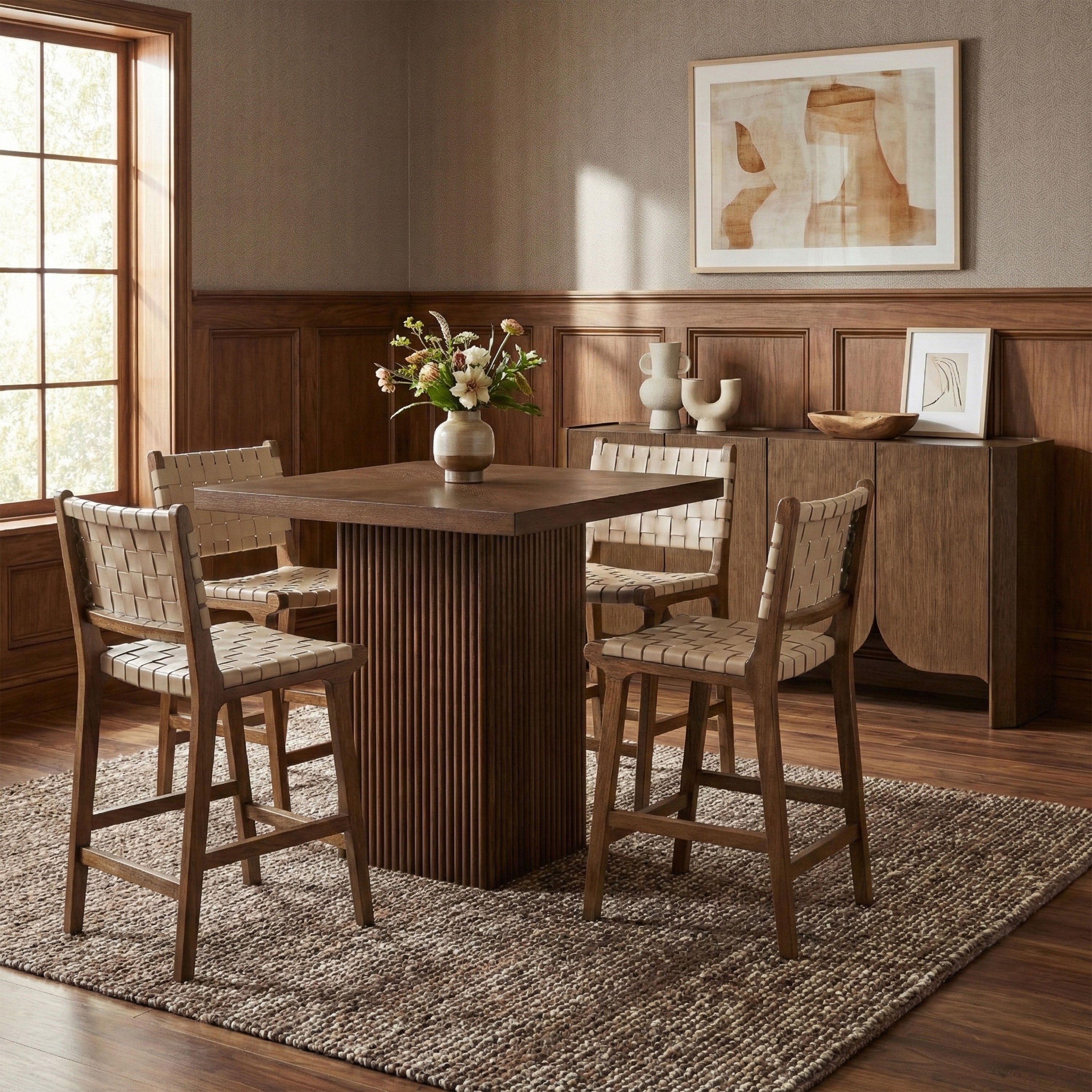 Entwine - Vegan Leather Upholstered Counter Stool - Beige / Painted Brown