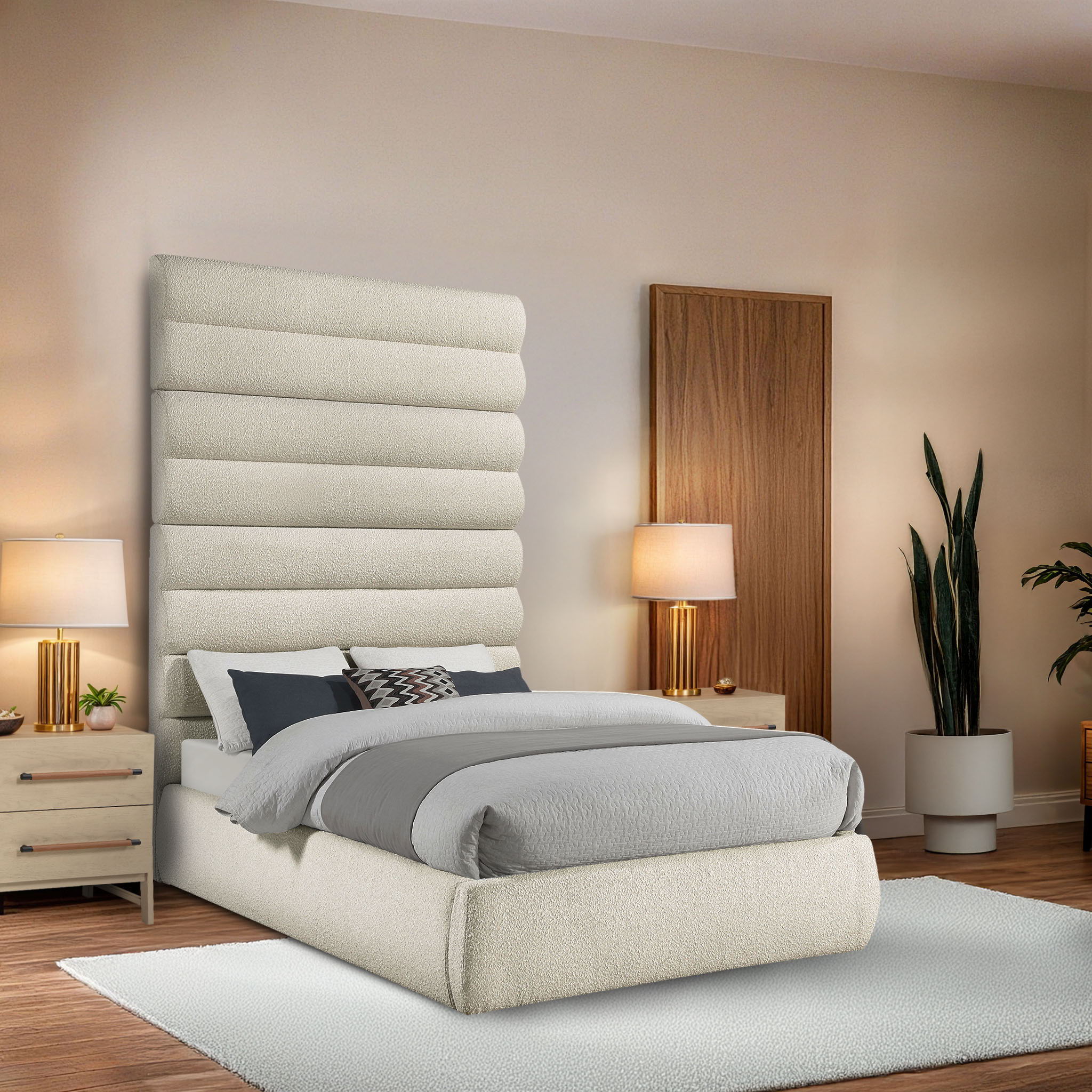 Adam - Boucle Fabric Full Bed With 89" Headboard - White