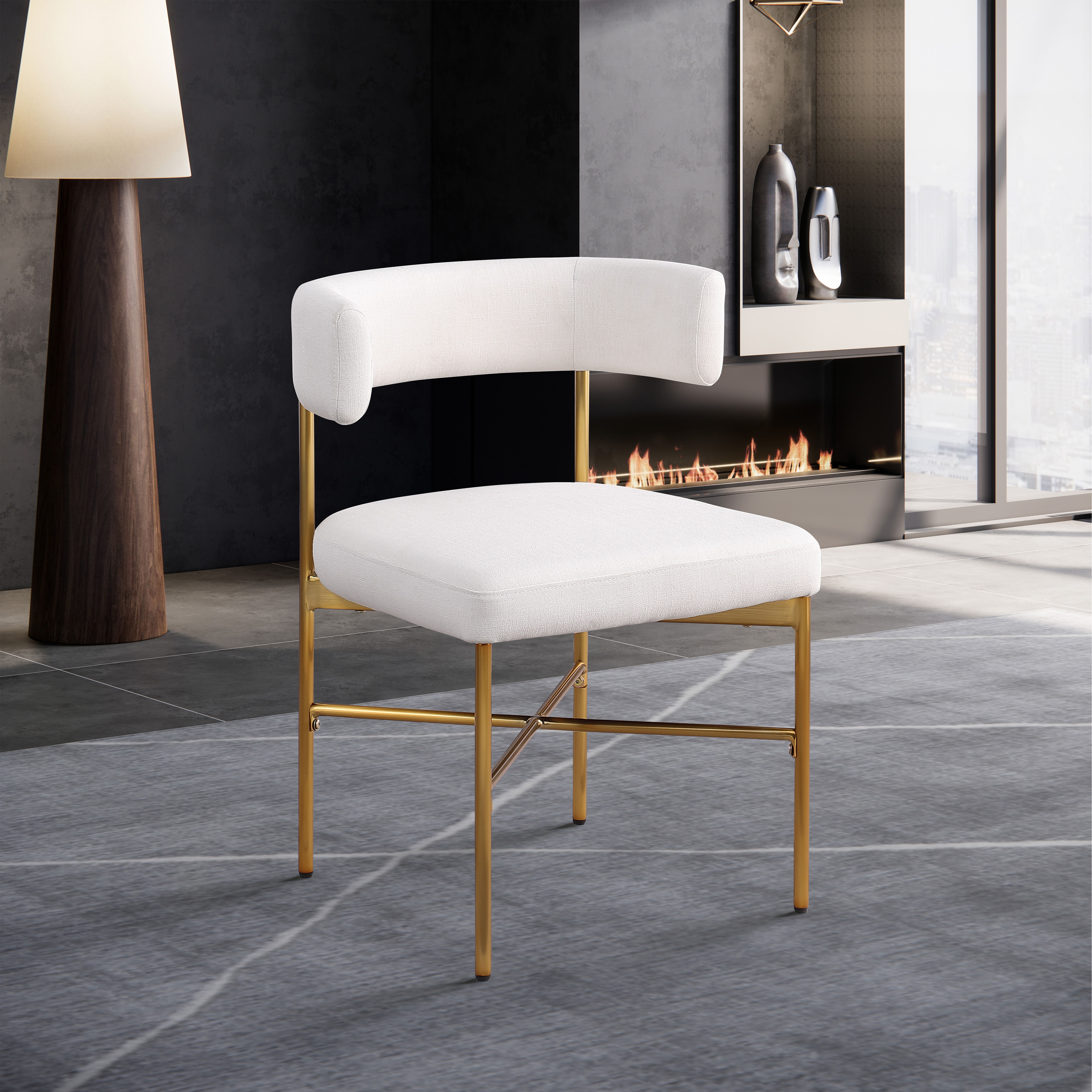 Rivage - Durable Dining Chair With Gold Frame (Set of 2) - Cream