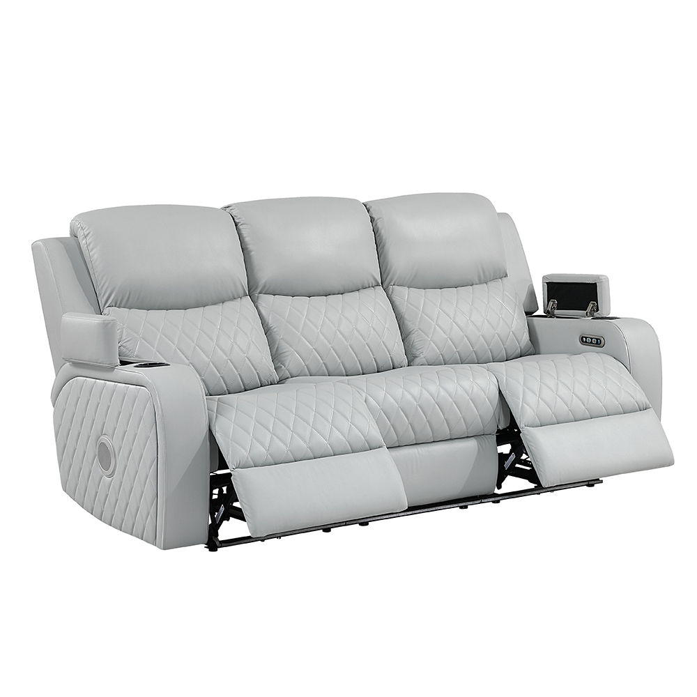 Elonzo - Power Motion Sofa With LED, Power Headrest & Speaker - Light Gray, light gray, view 5