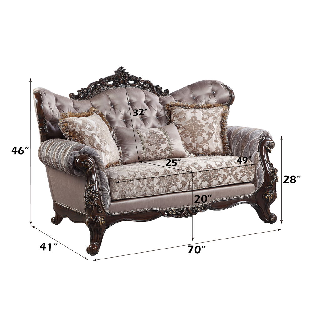 Benbek - Loveseat With 3 Pillows - Fabric & Antique Oak, beige, view 4
