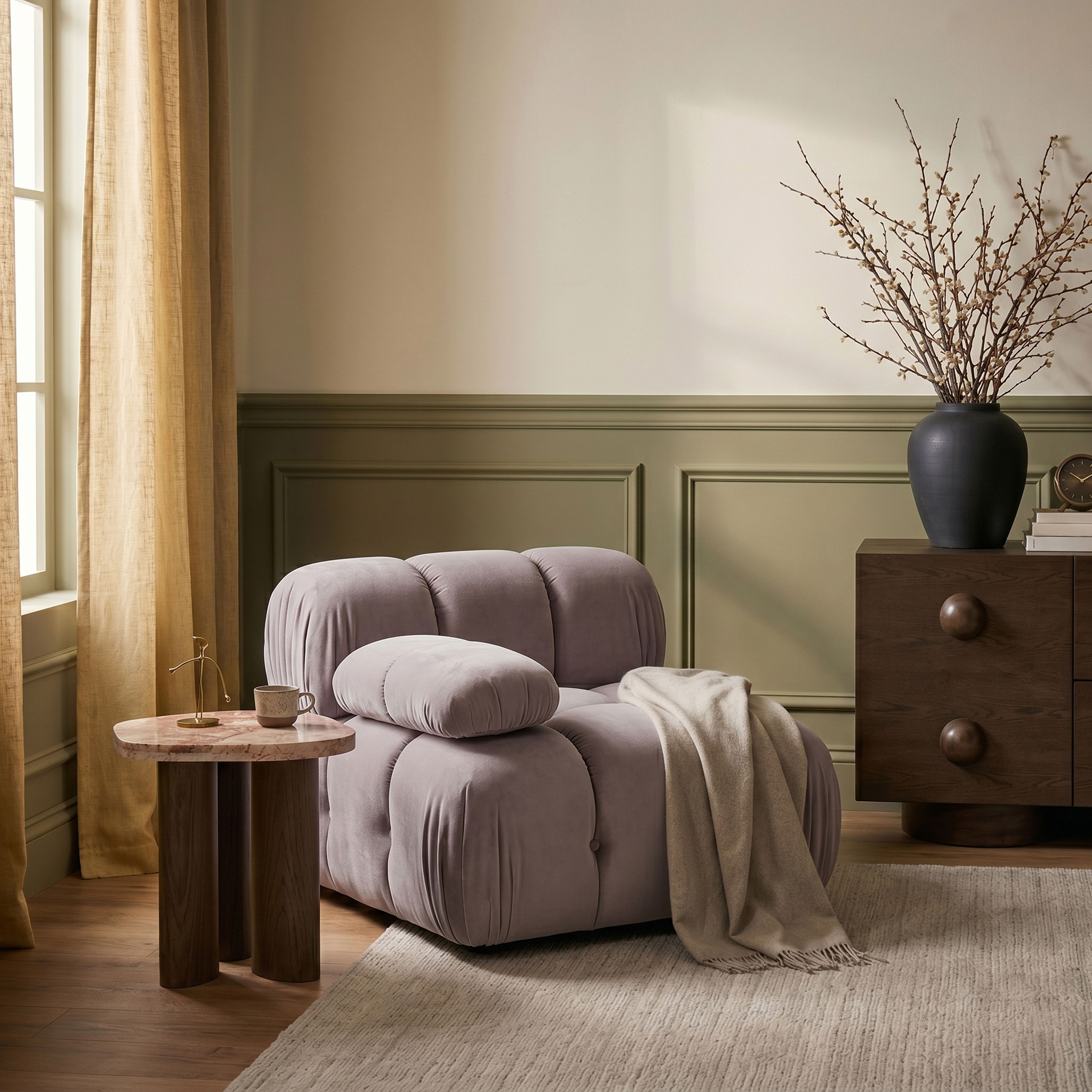 Orin - Velvet Performance Fabric Upholstered Modular Chair - Taupe