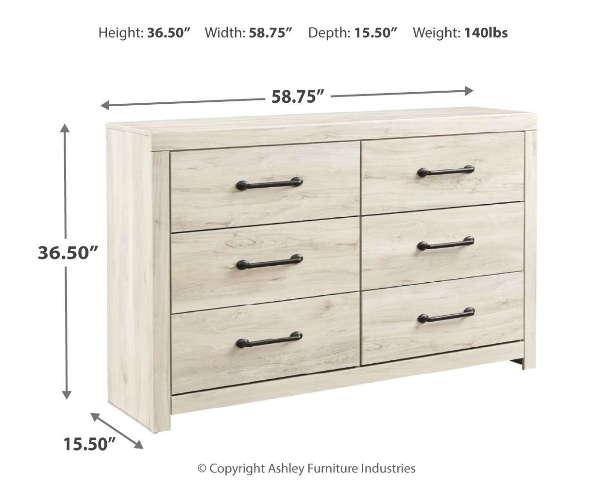 Ashley Furniture Cambeck - Six Drawer Dresser - Whitewash - Image 4
