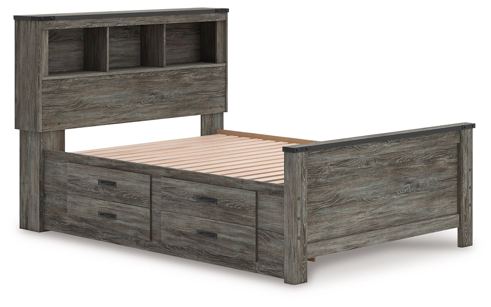 Frandern - Full Bookcase Panel Bed With Storage - Gray
