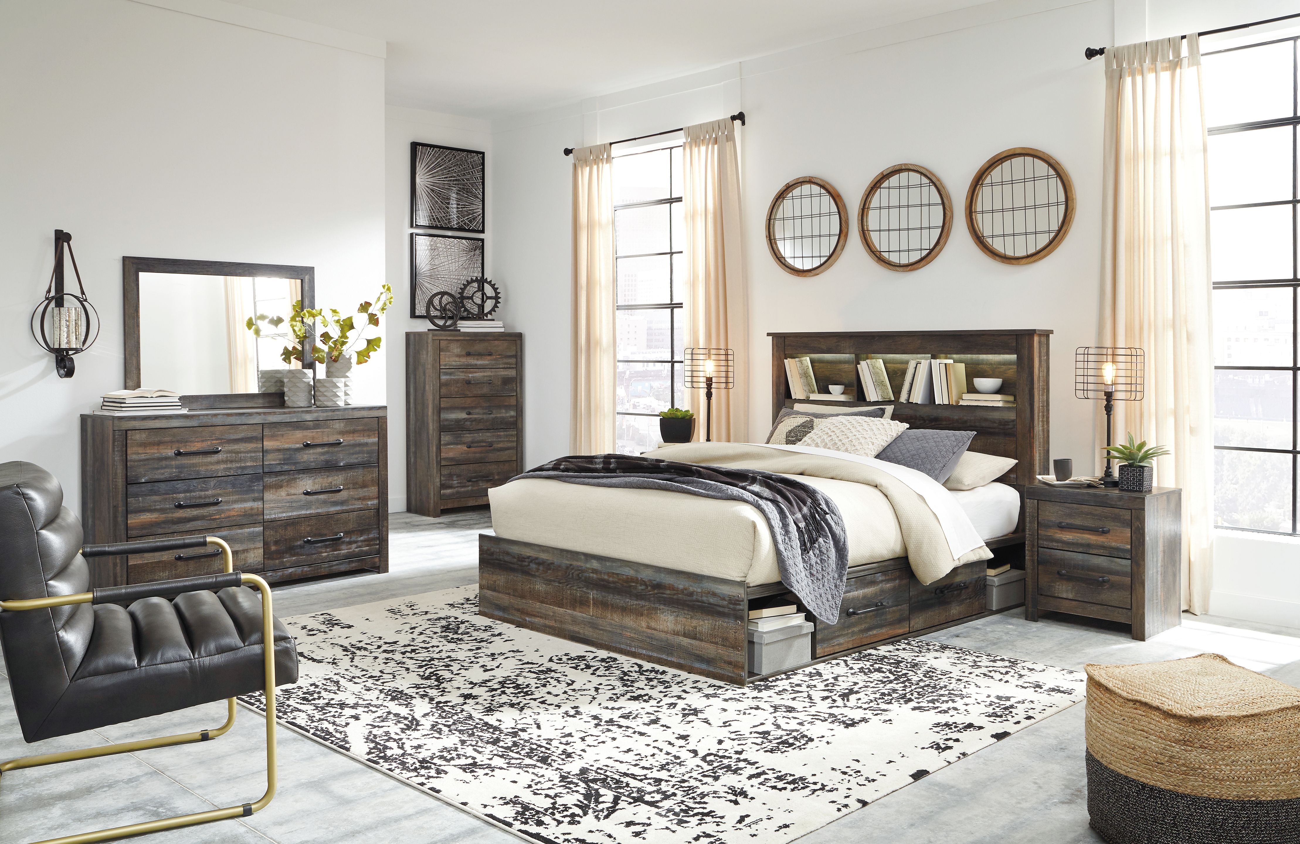 King · 7 Pc · Dresser, Mirror, King Bookcase Bed With 4 Storage Drawers
