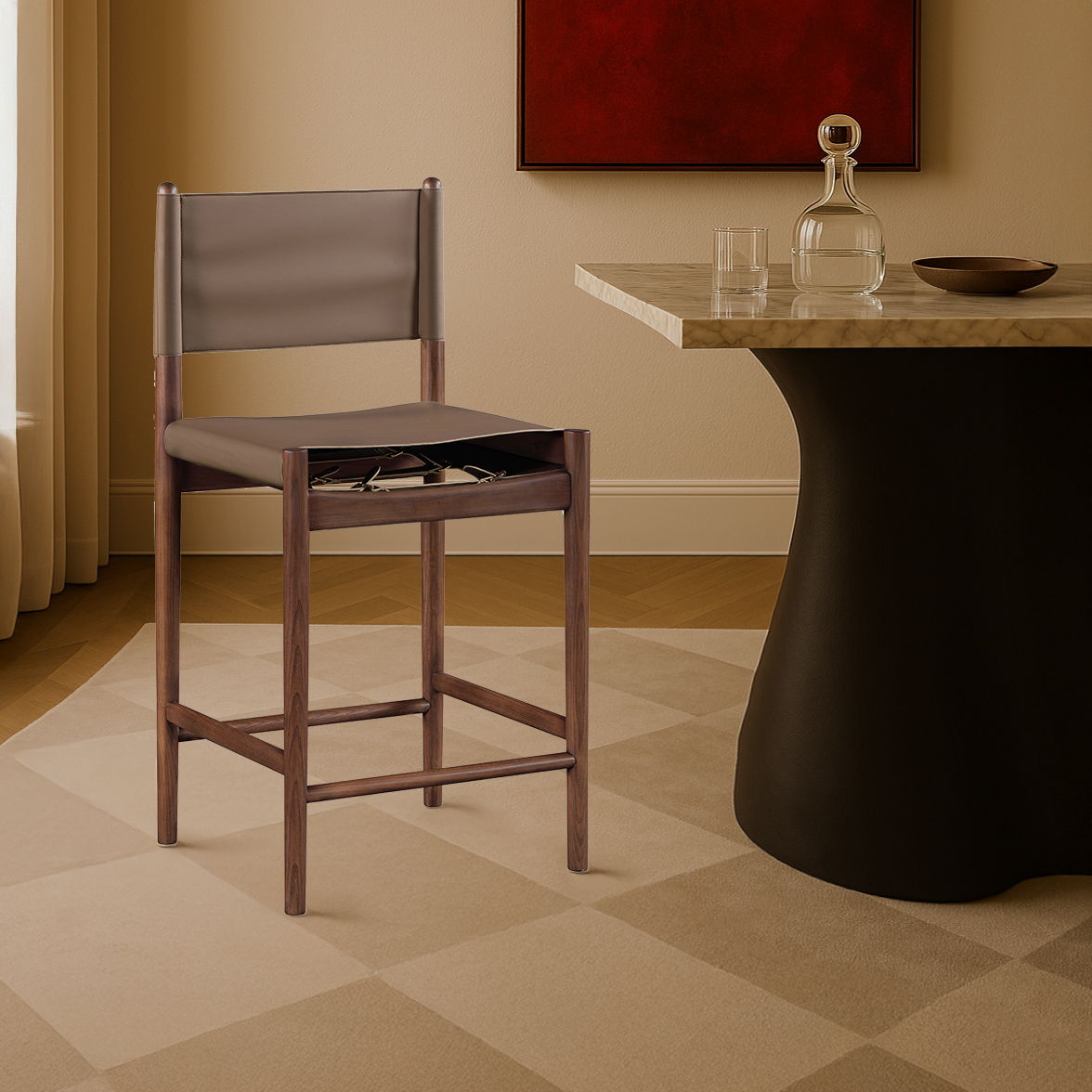 Rawlins - Vegan Leather Upholstered Counter Stool - Brown