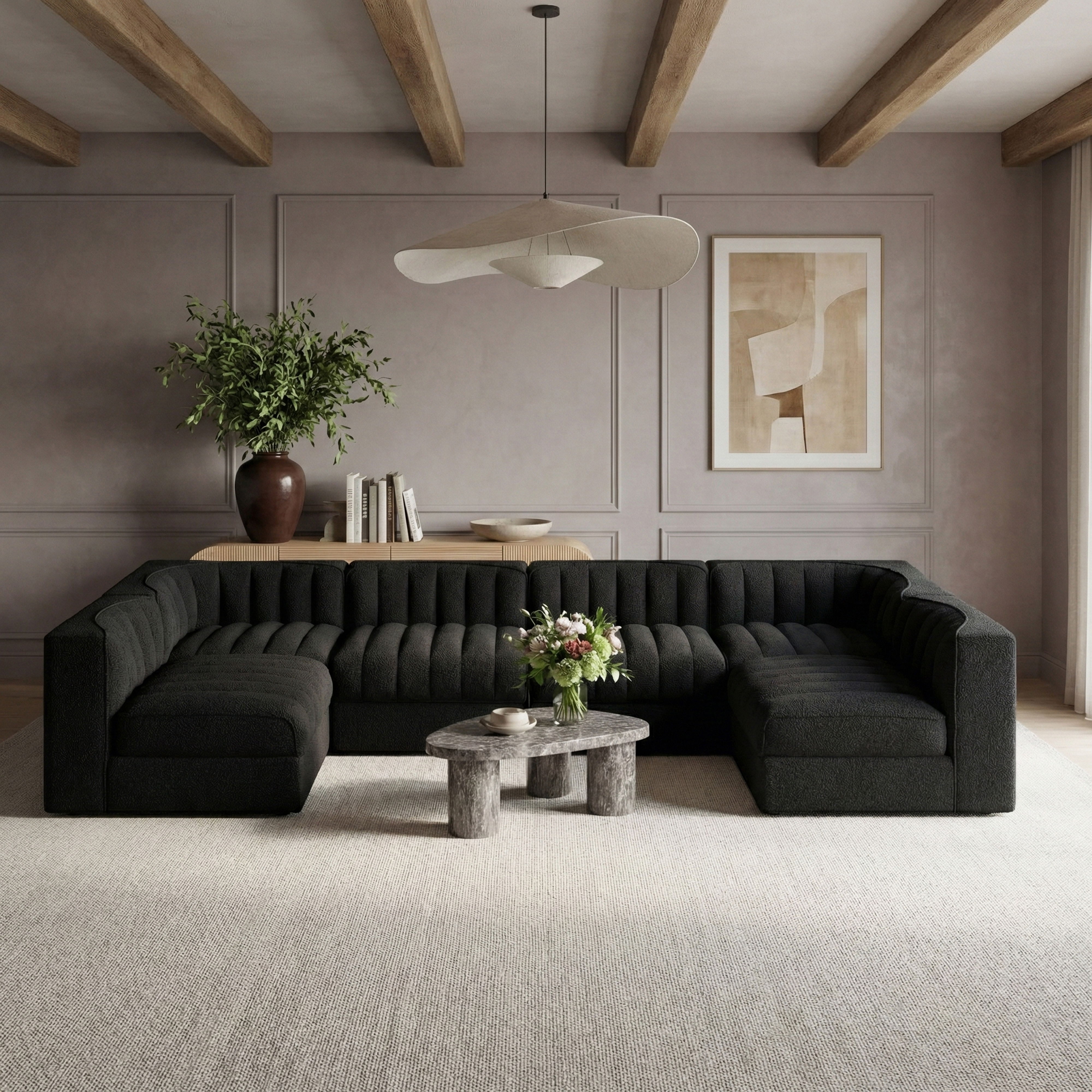 Rummi - Armless Velvet Performance Fabric Upholstered 6 Piece Modular Sectional - Black