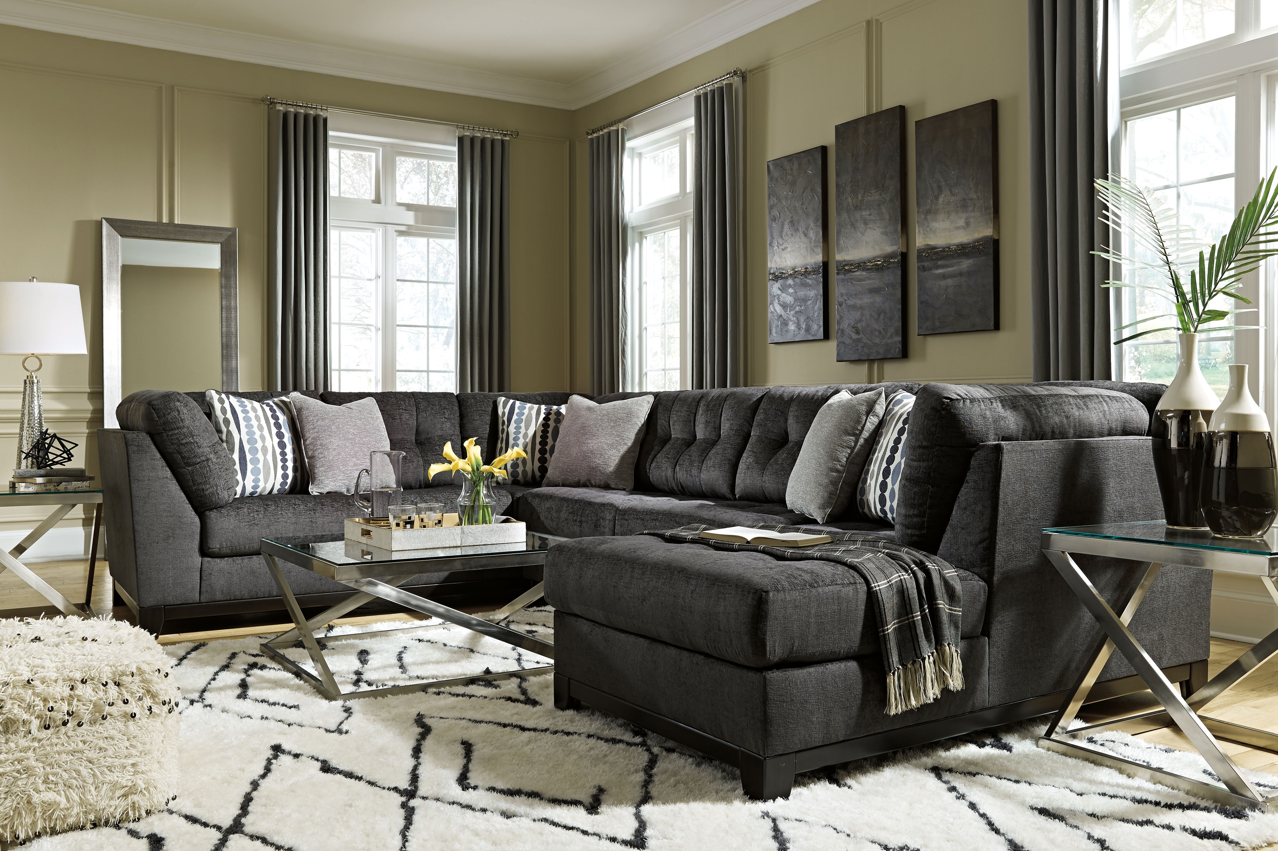 Ashley Furniture Reidshire - Right Arm Facing Corner Chaise 3 Pc Sectional - Steel - Image 4
