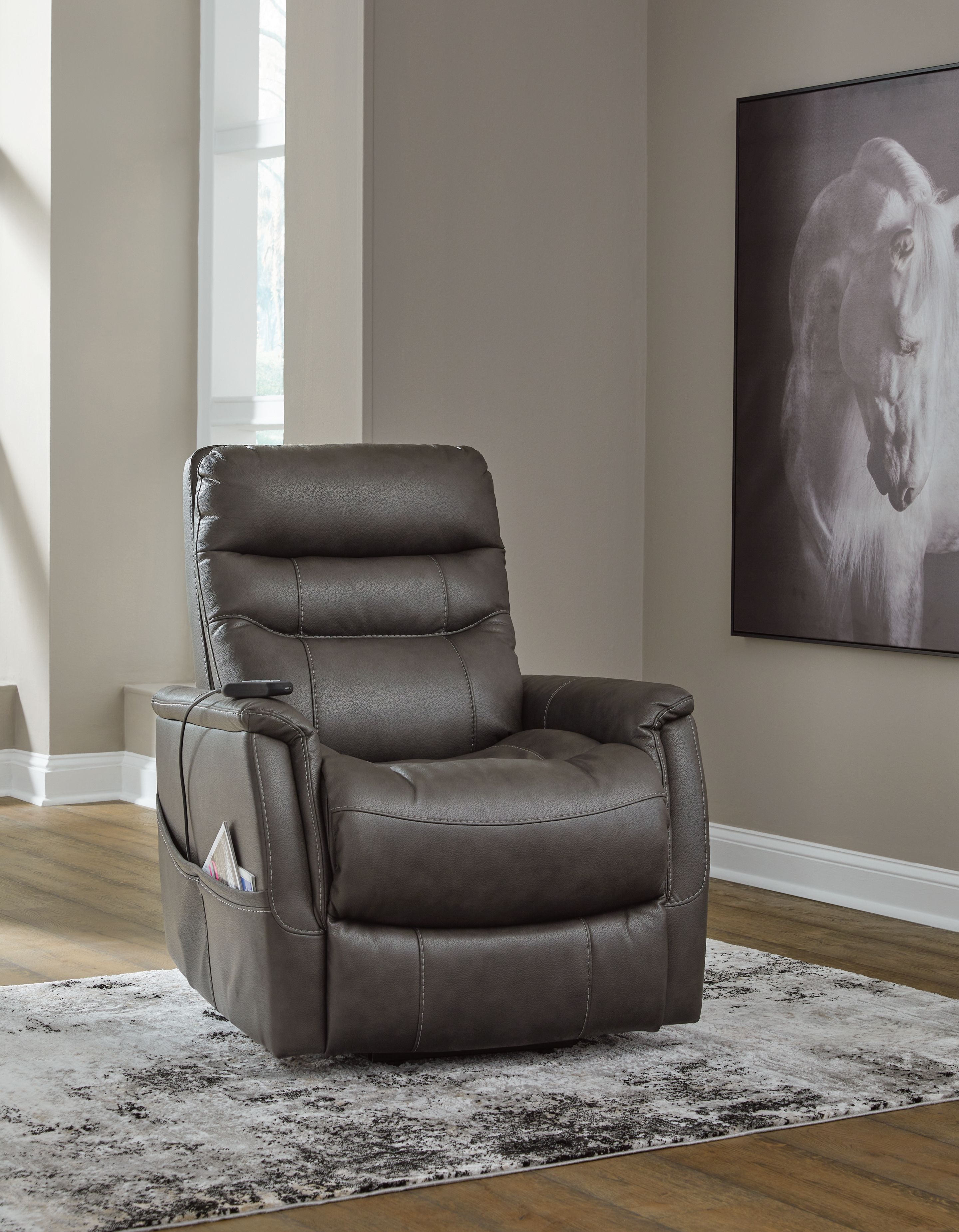Ashley Furniture Strawbill - Power Lift Recliner - Shadow - Image 2