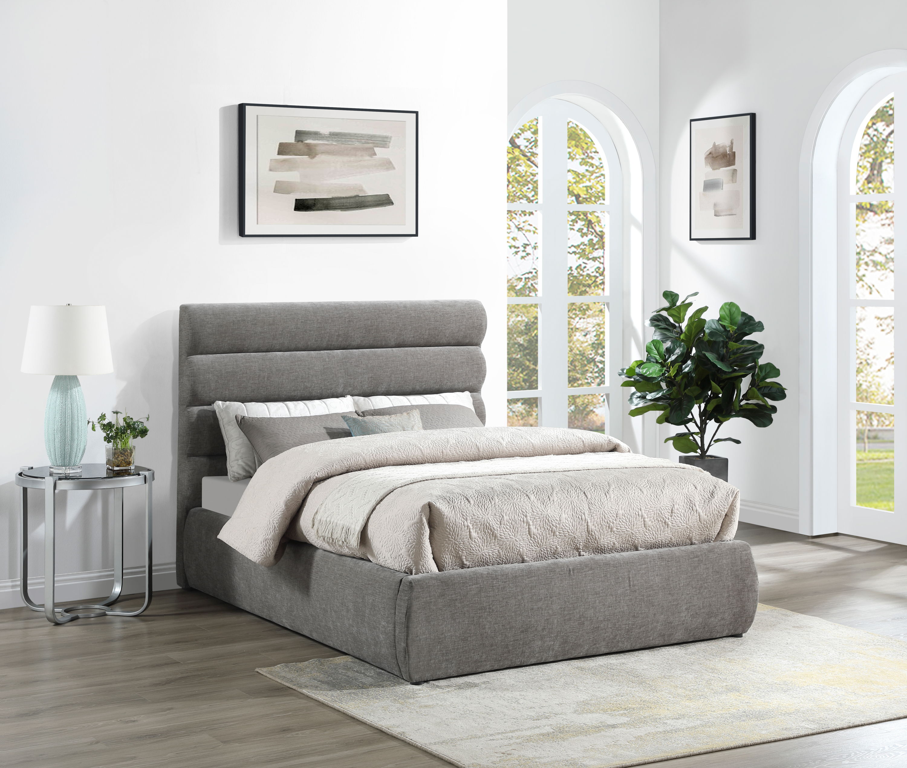 Adam - Chenille Fabric Full Bed With 52" Headboard - Gray