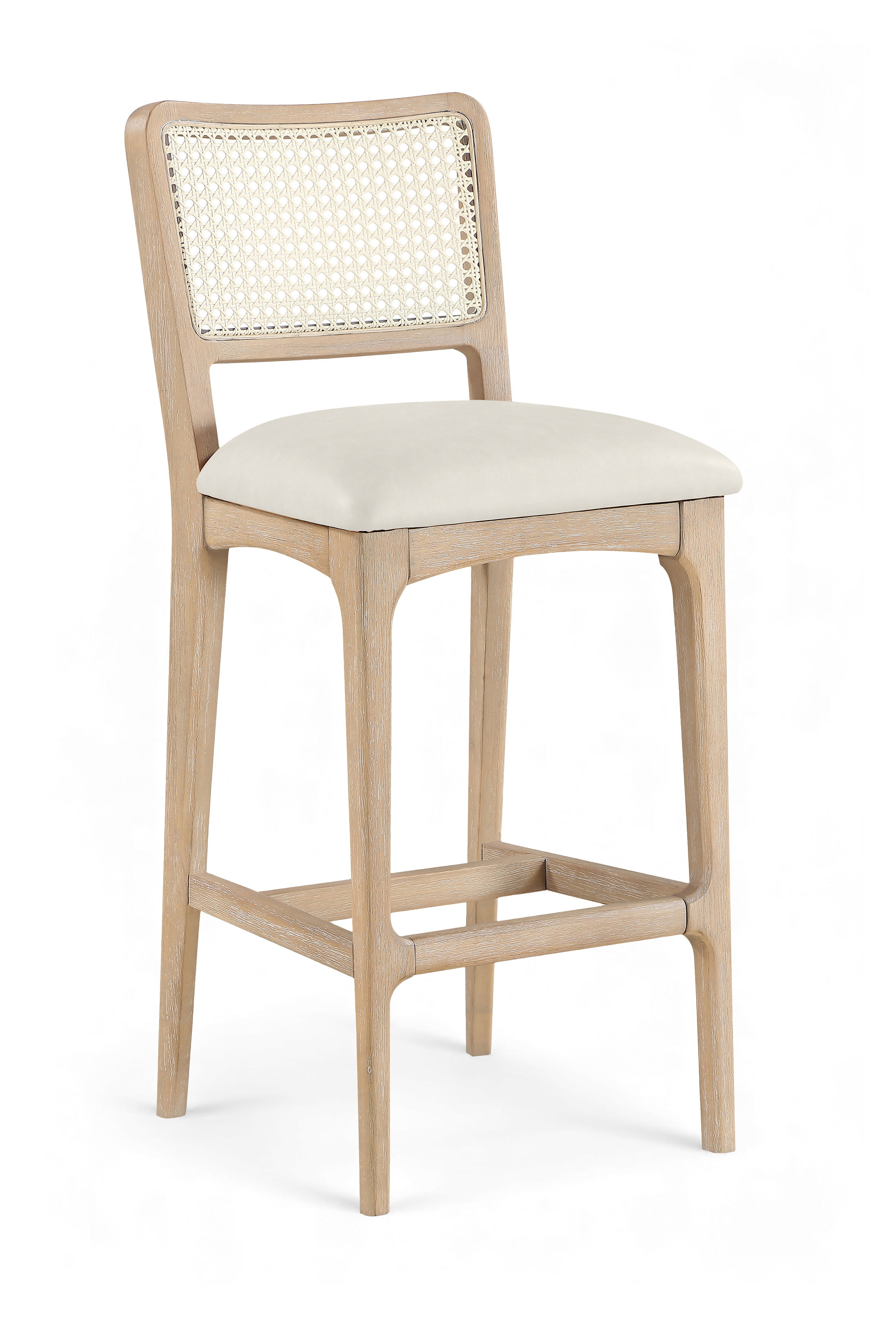 Atrium - Cane Back And Vegan Leather Upholstered Bar Stool (Set of 2) - Cream / Brushed Natural