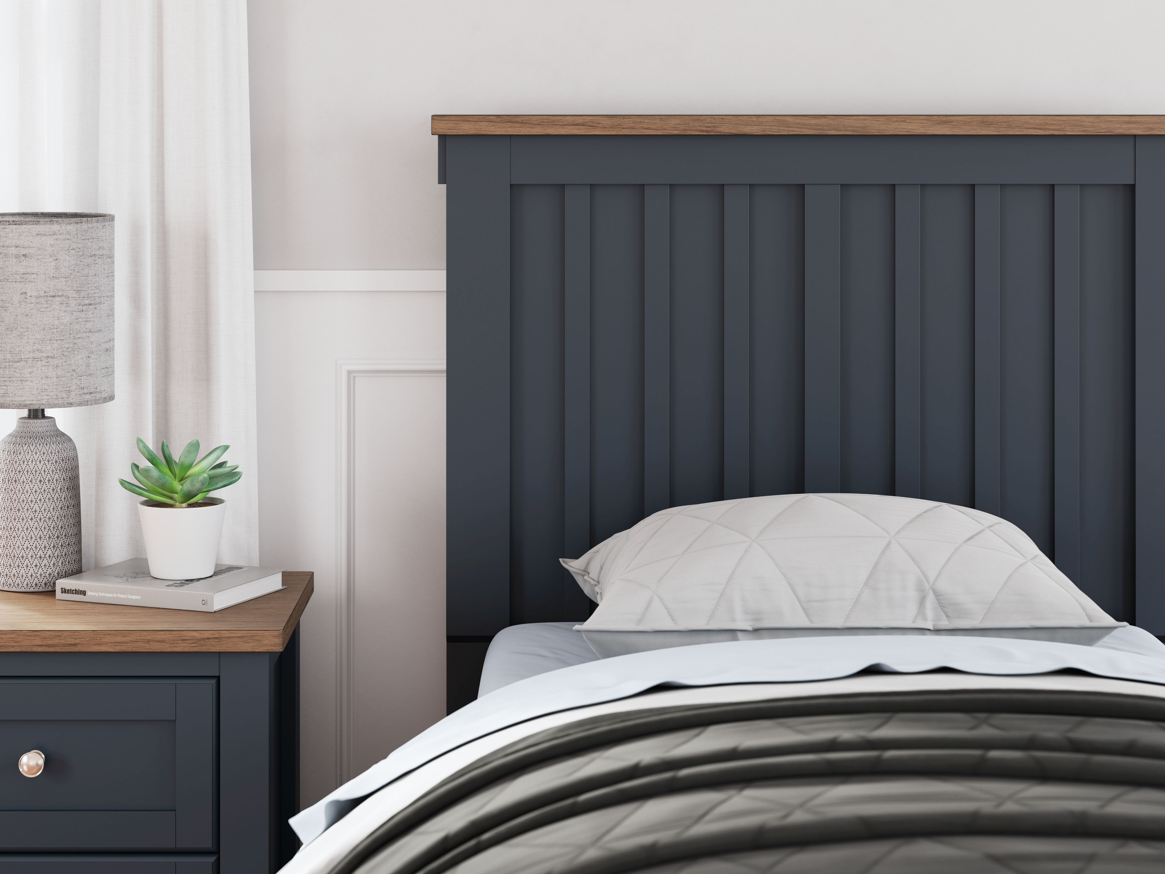 Ashley Furniture Landocken - Twin Panel Bed - Brown / Blue - Image 9