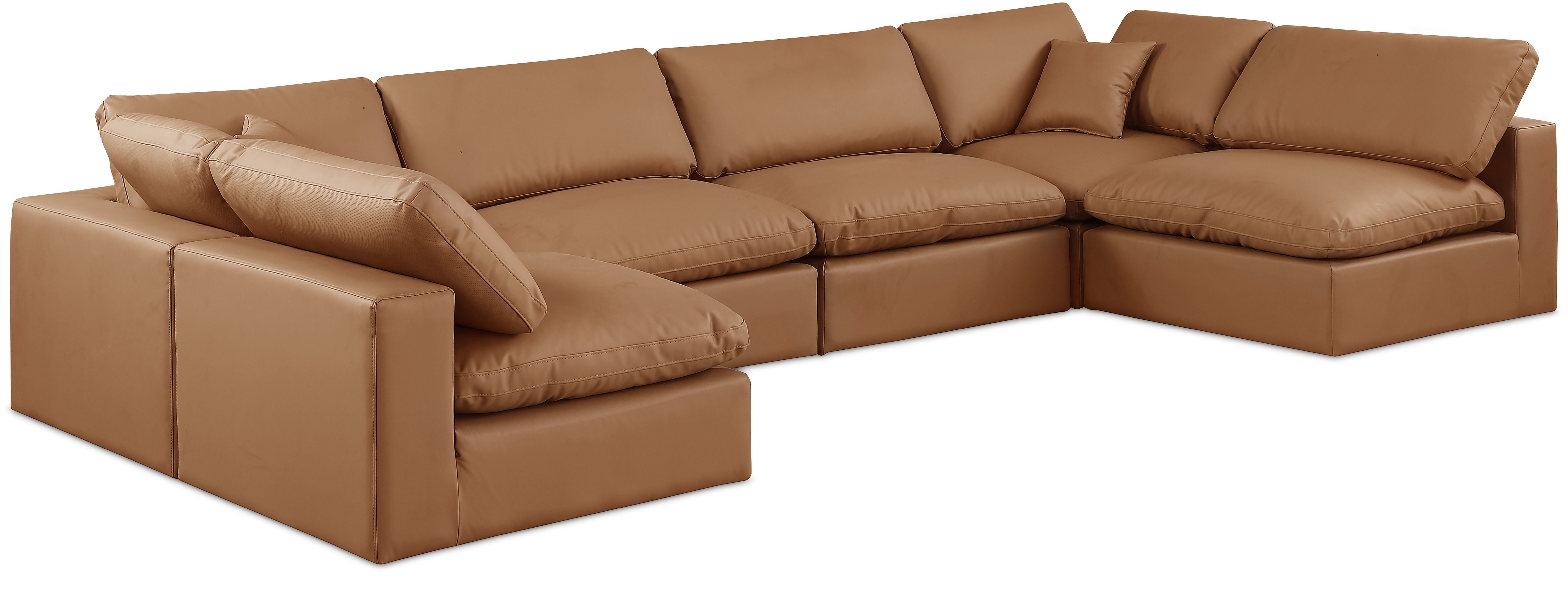 Comfy - 6 Piece Faux Leather Modular Armless Sectional - Cognac