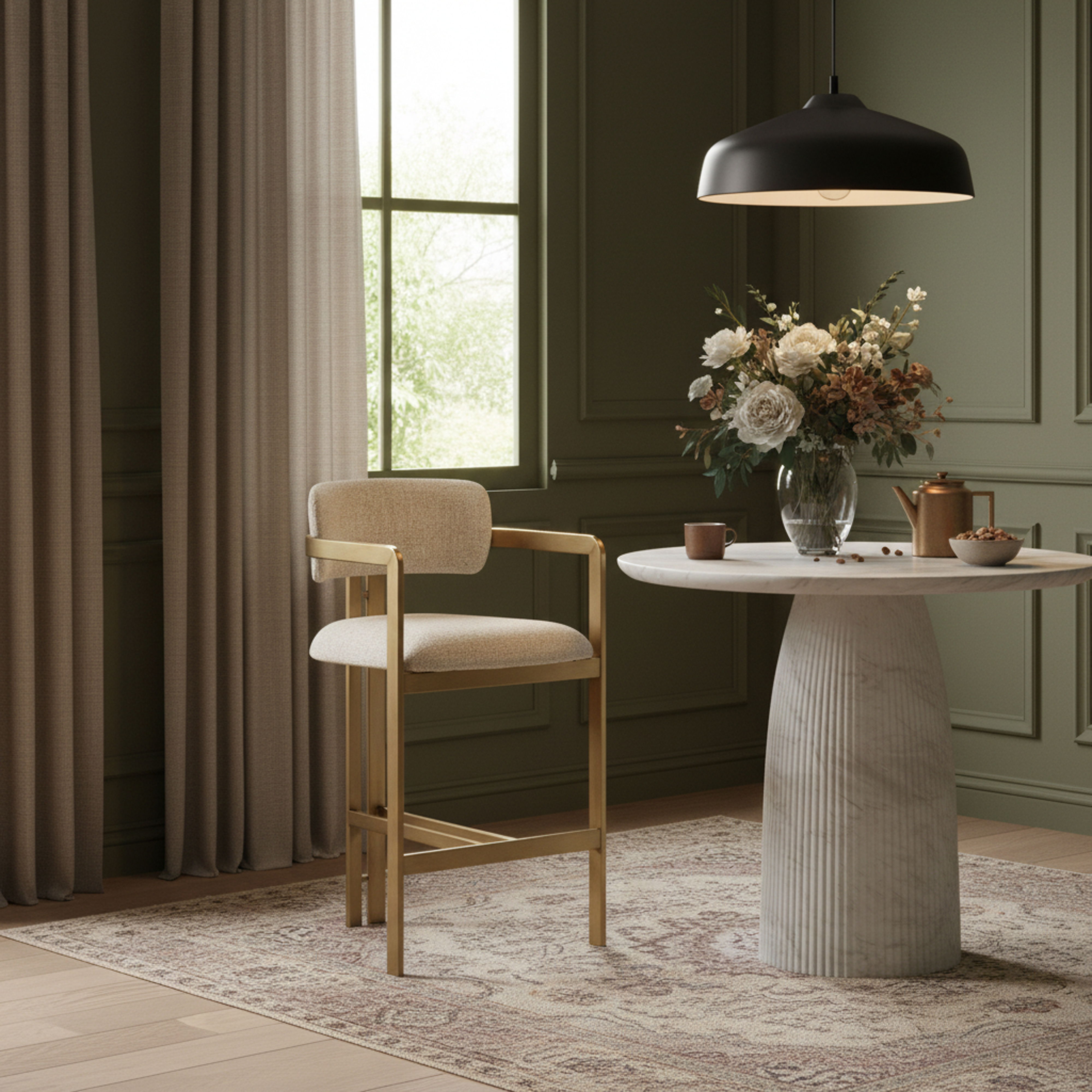 Aurum - Linen Textured Fabric Upholstered Counter Stool - Beige