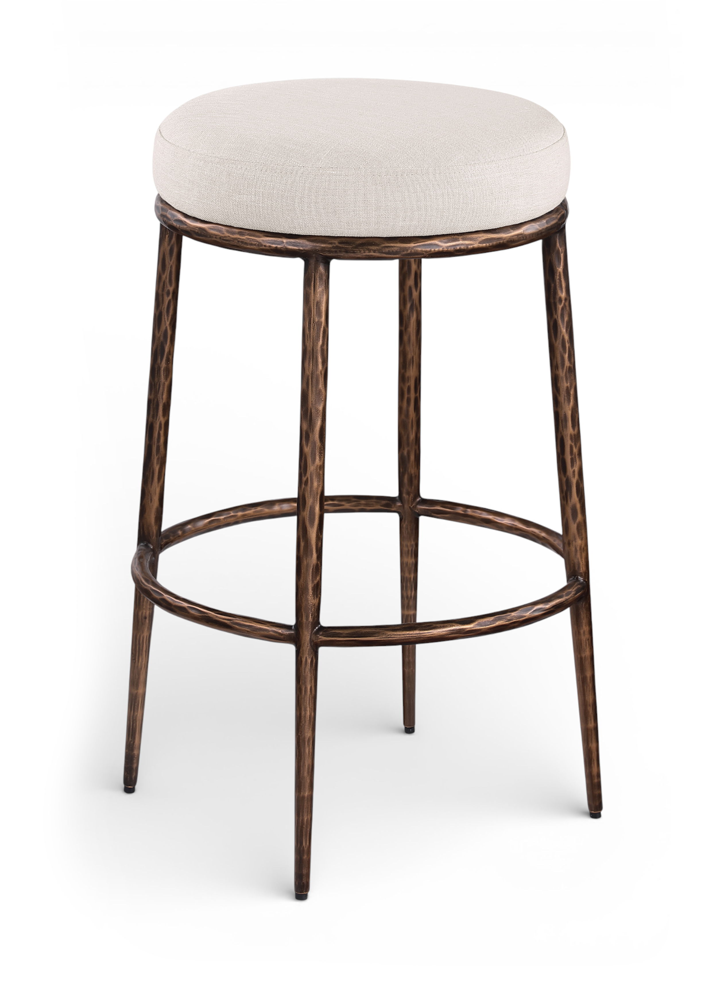 Ferro - Performance Fabric Upholstered Backless Bar Stool - Beige / Antique Bronze