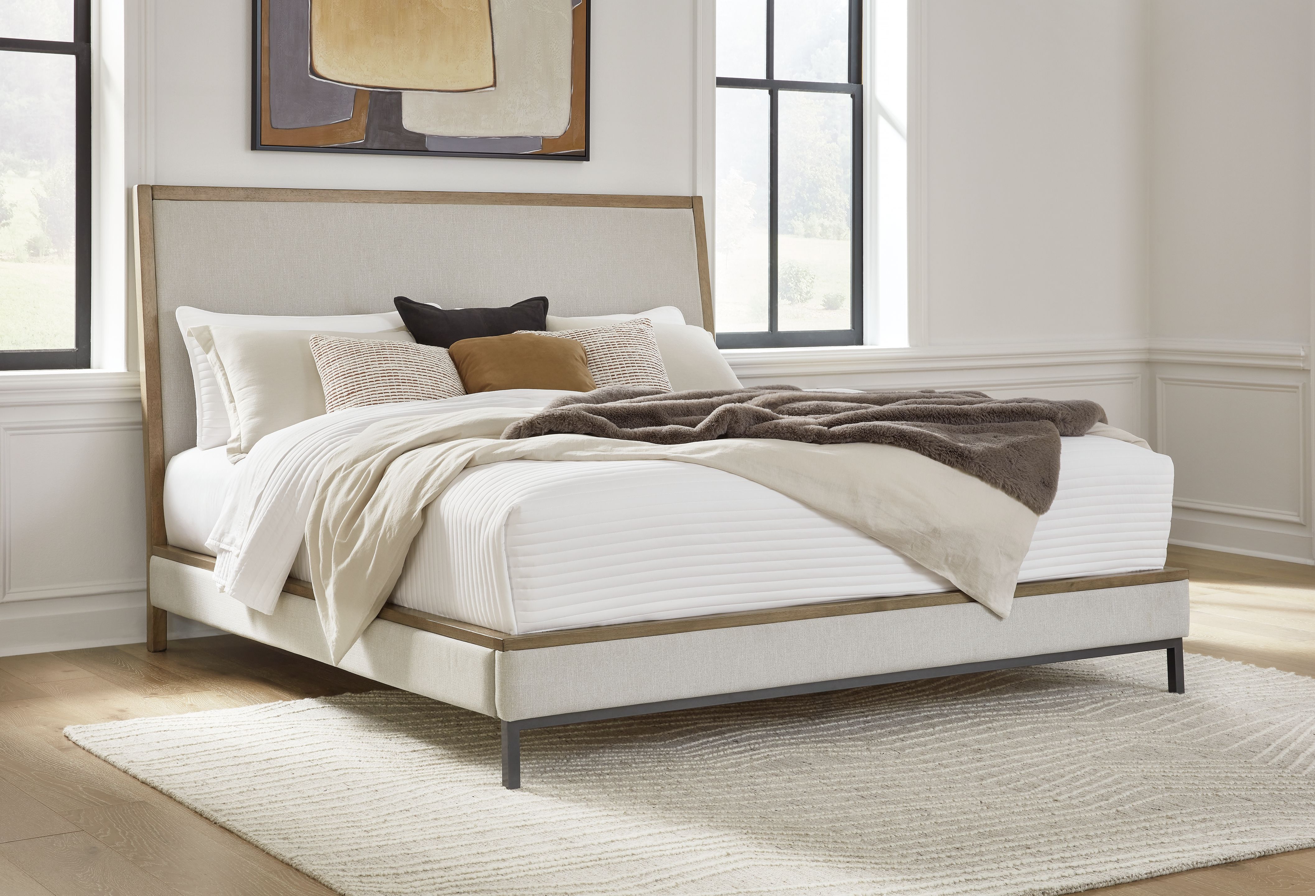 Ashley Furniture Tomtyn - 6 Pc. - Dresser, Mirror, King Upholstered Bed, 2 Nightstands - Light Brown - Image 6
