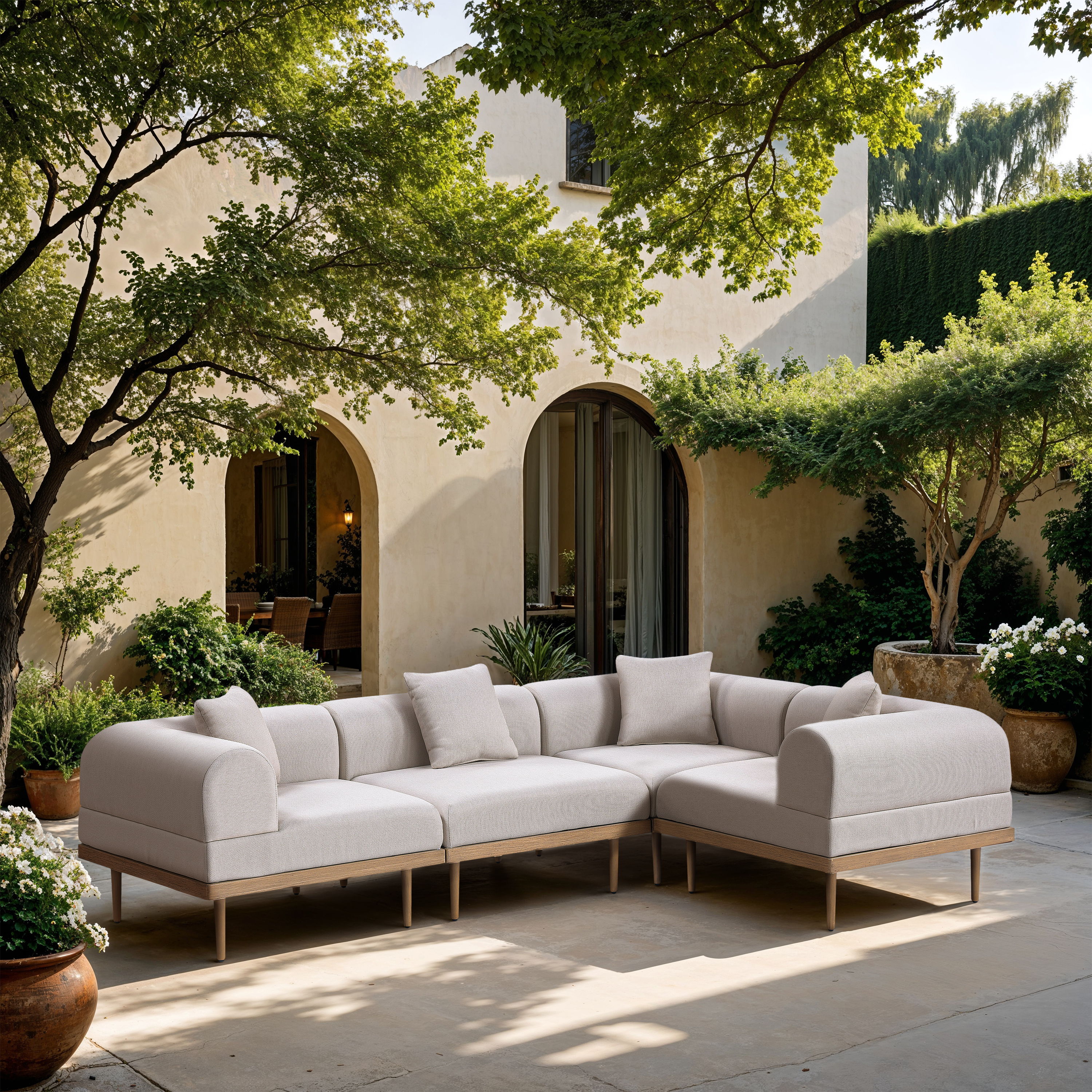 Laguna - 4 Piece Resilient Water Resistant Fabric 106.5" Outdoor Patio Modular Sectional - Beige