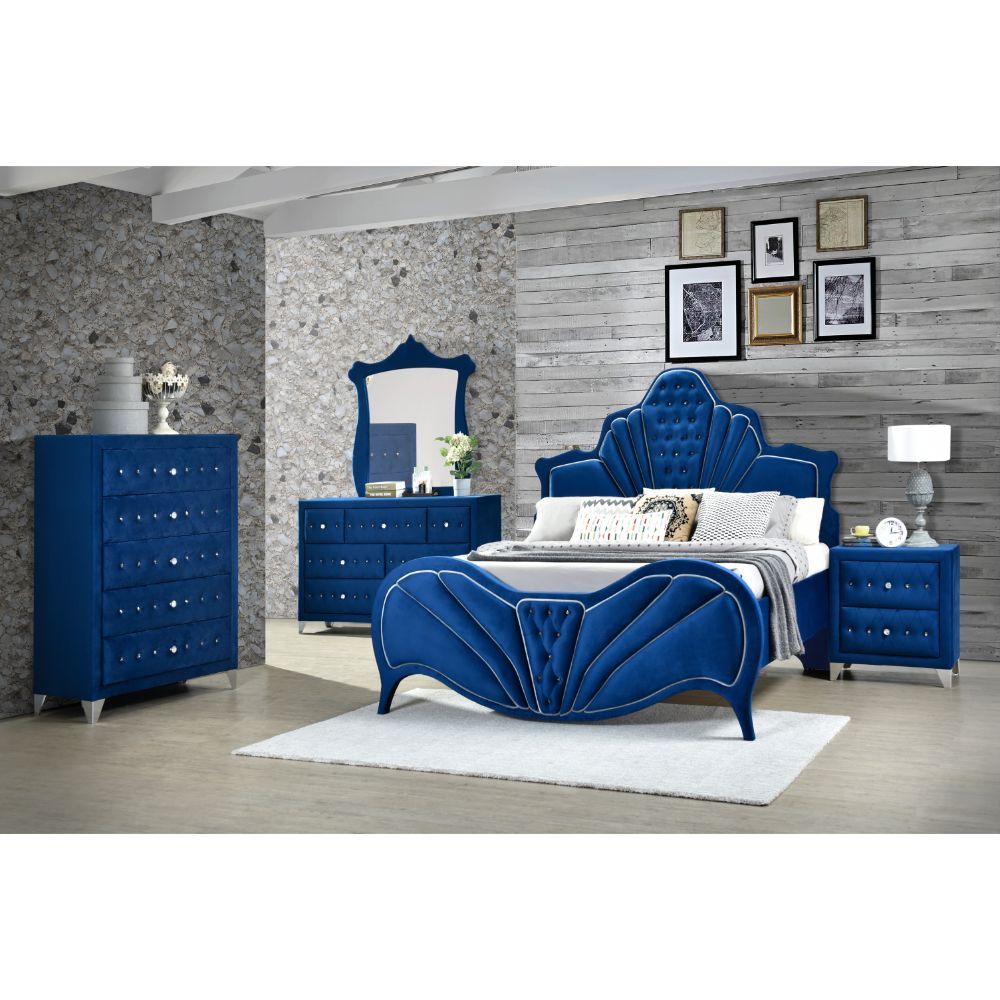 Dante - Queen Bed - Blue Velvet, blue