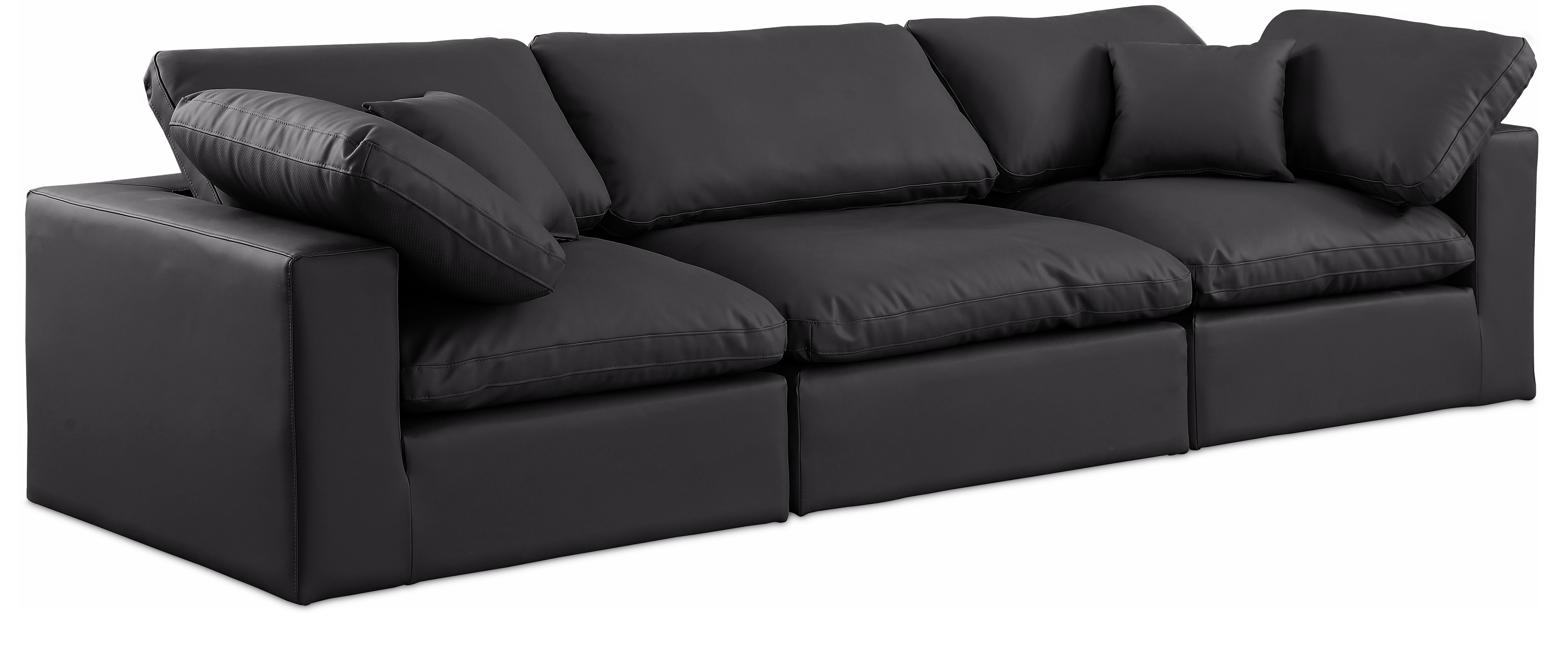 Comfy - Faux Leather Modular Sofa 3 Seats - Black