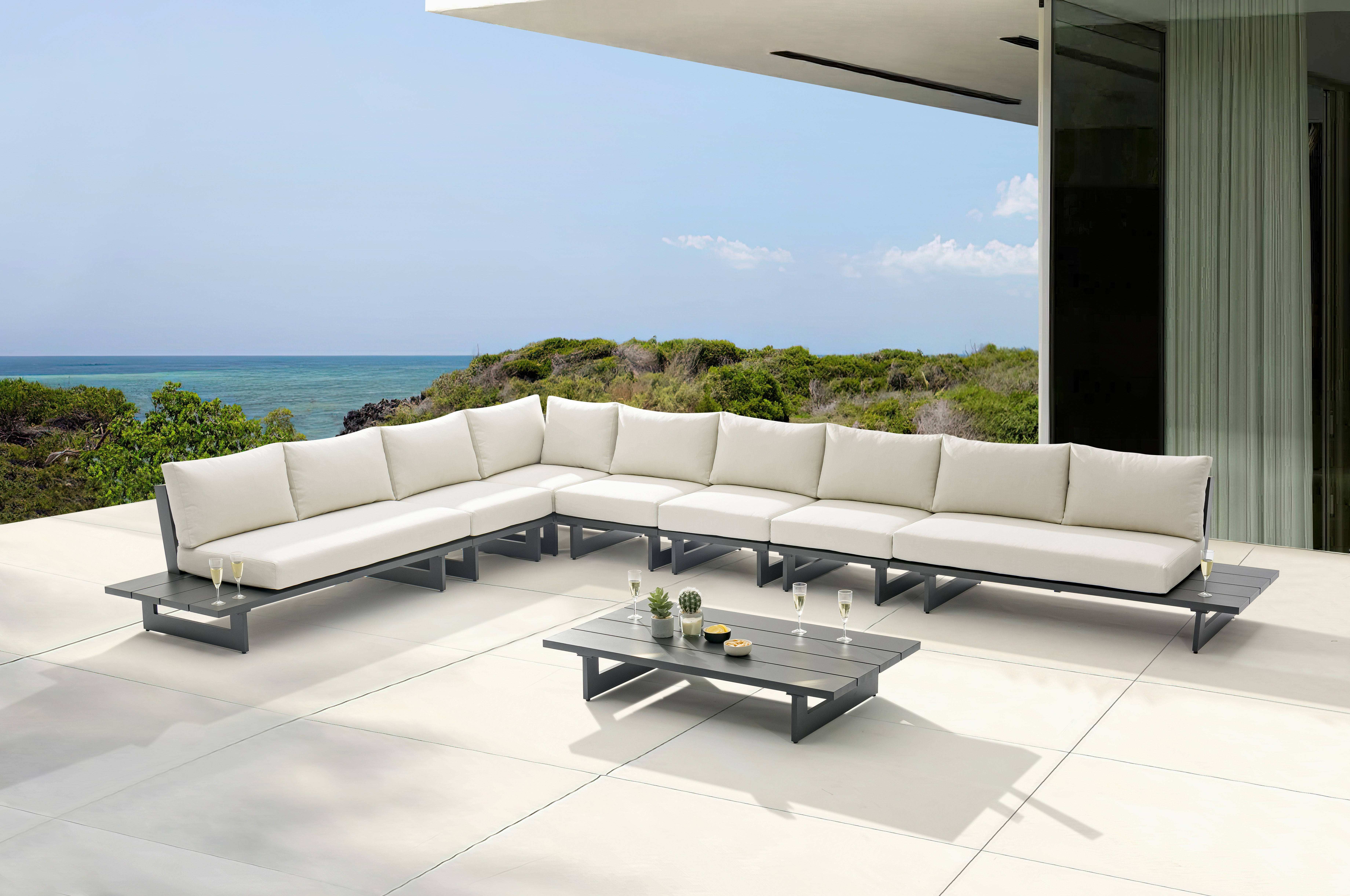 Maldives - 7 Piece Water Resistant Outdoor Modular Sectional With Gray Base - Cream