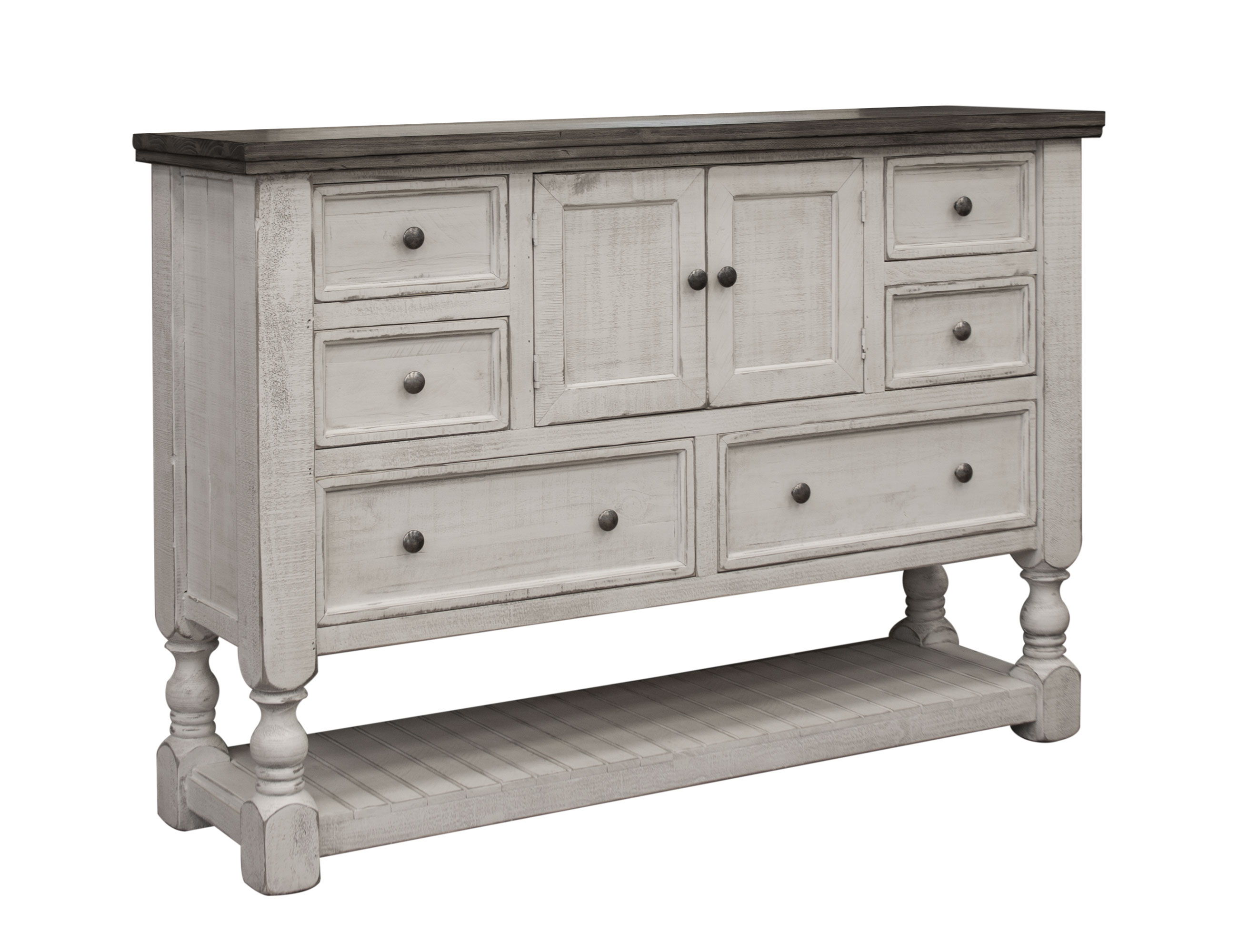 International Furniture Direct Stone - Dresser With 6 Drawers / 2 Door - Antiqued Ivory / Weathered Gray